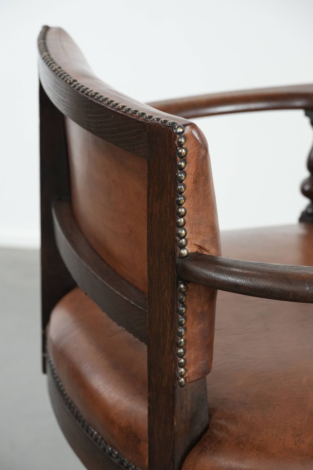 photo buy Beautiful Elegant Antique Sheepskin Desk Chair With A Heavy Wooden Frame