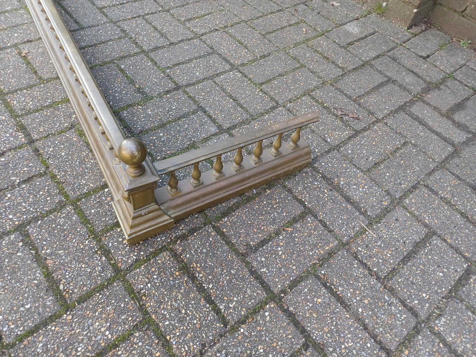 photo for sale Massive Solid 20kg Antique Brass Fireplace Fender Deep Hearth Guard With Turned Spindle Balustrade, Stepped Plinth Base