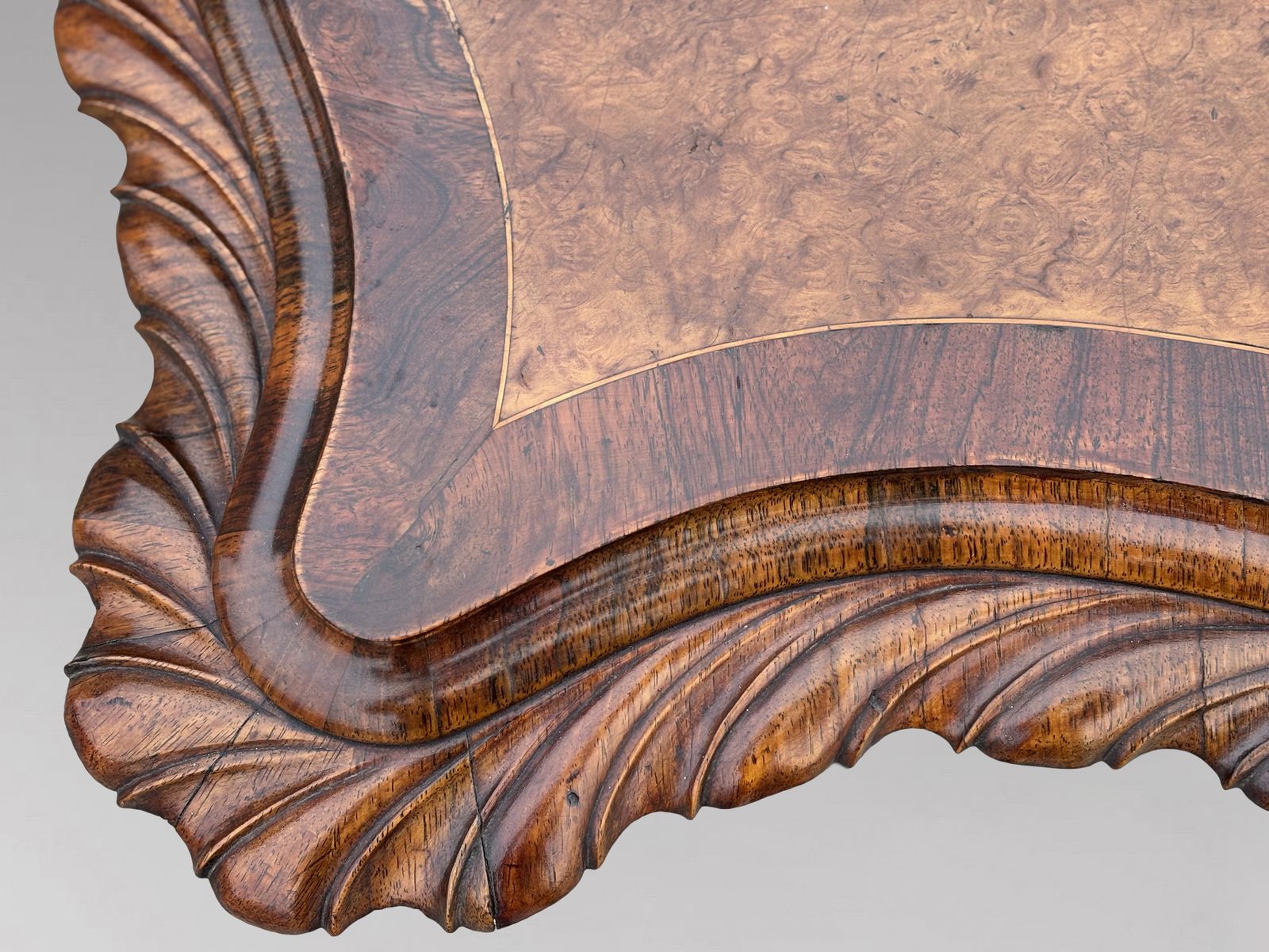 Mid 19th Century Victorian Period Burr Walnut Carved Centre Table photo vinterior