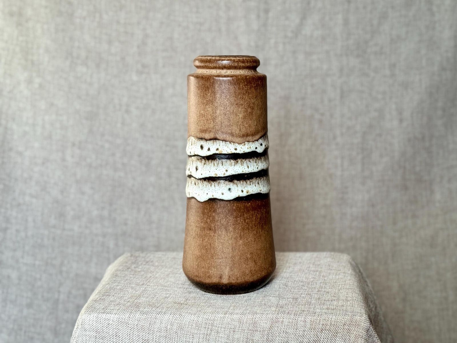 Scheurich West German Pottery Vase | Vintage Fat Lava Ceramic | Mid Century Brown & White Textured Vase