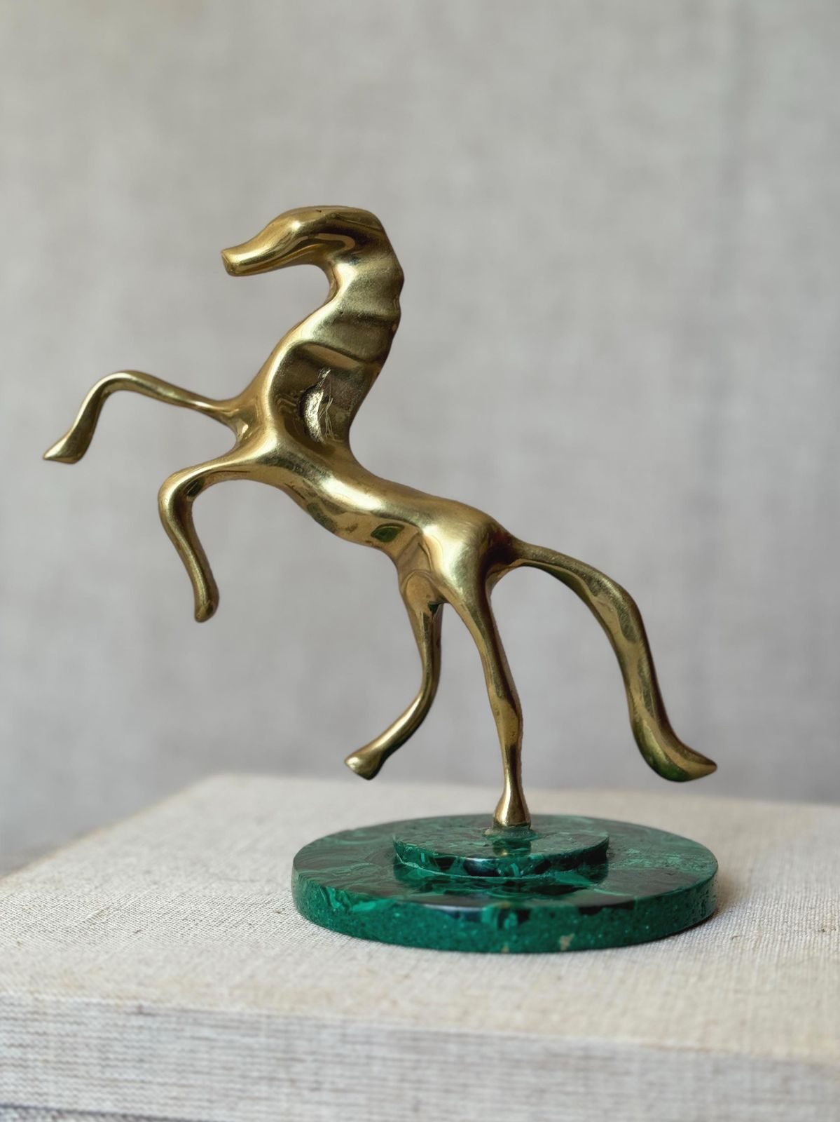 Vintage Hagenauer Style Brass Horse Sculpture On Malachite Base | Modernist Brass Figurine | Mid Century Horse Sculpture photo furniture
