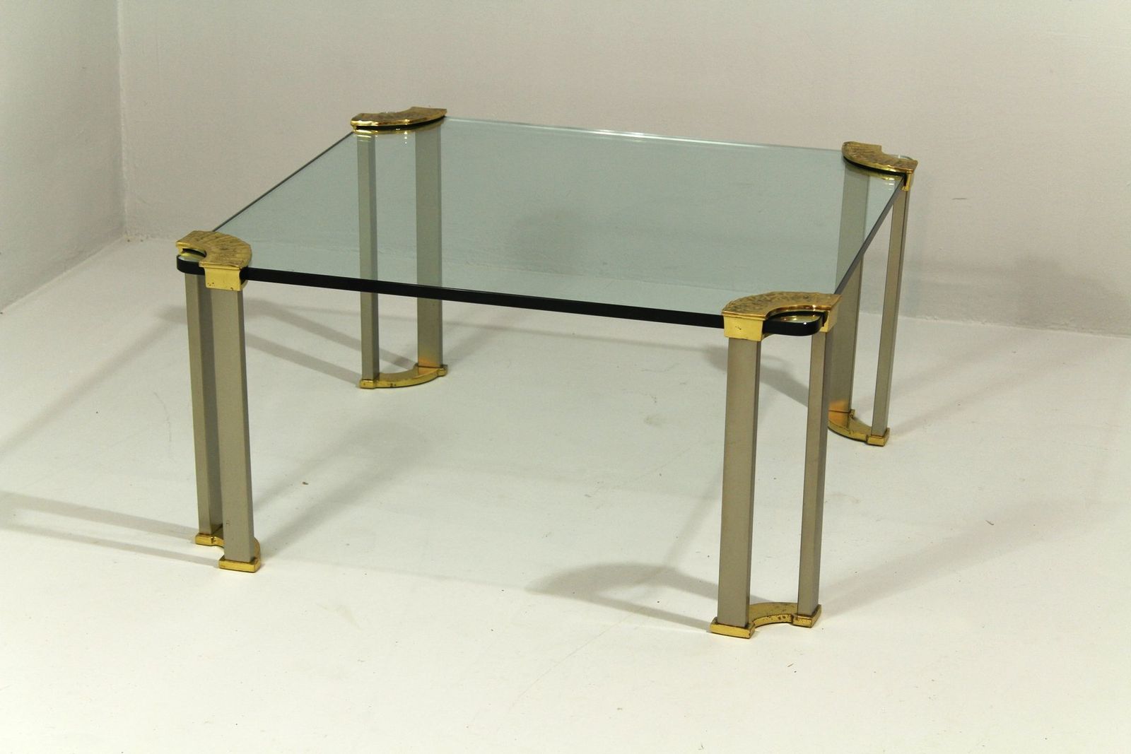 Large Coffee Table In Bronze, Glass And Steel From Peter Ghyczy, 1970s photo for sale