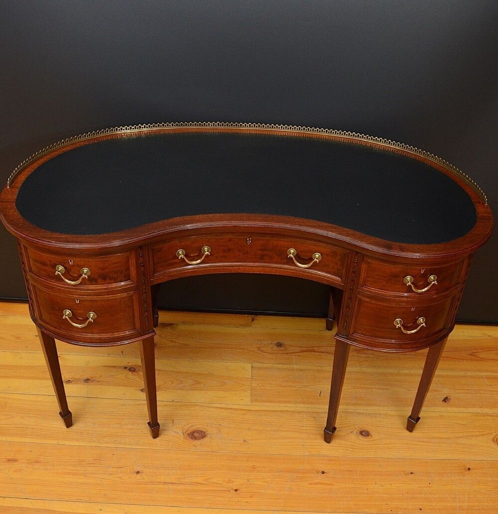 photo for sale Edwardian Shapland & Petter Mahogany Kidney Shaped Writing Desk
