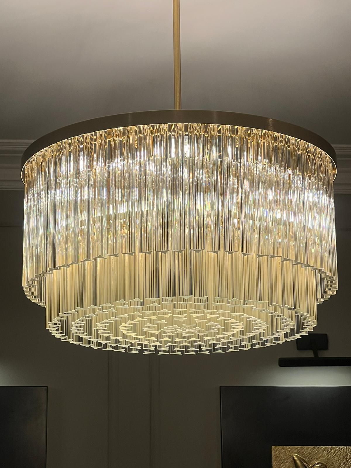 Murano Glass Chandelier With Clear Triedo Glass Italian Pure Art photo for sale