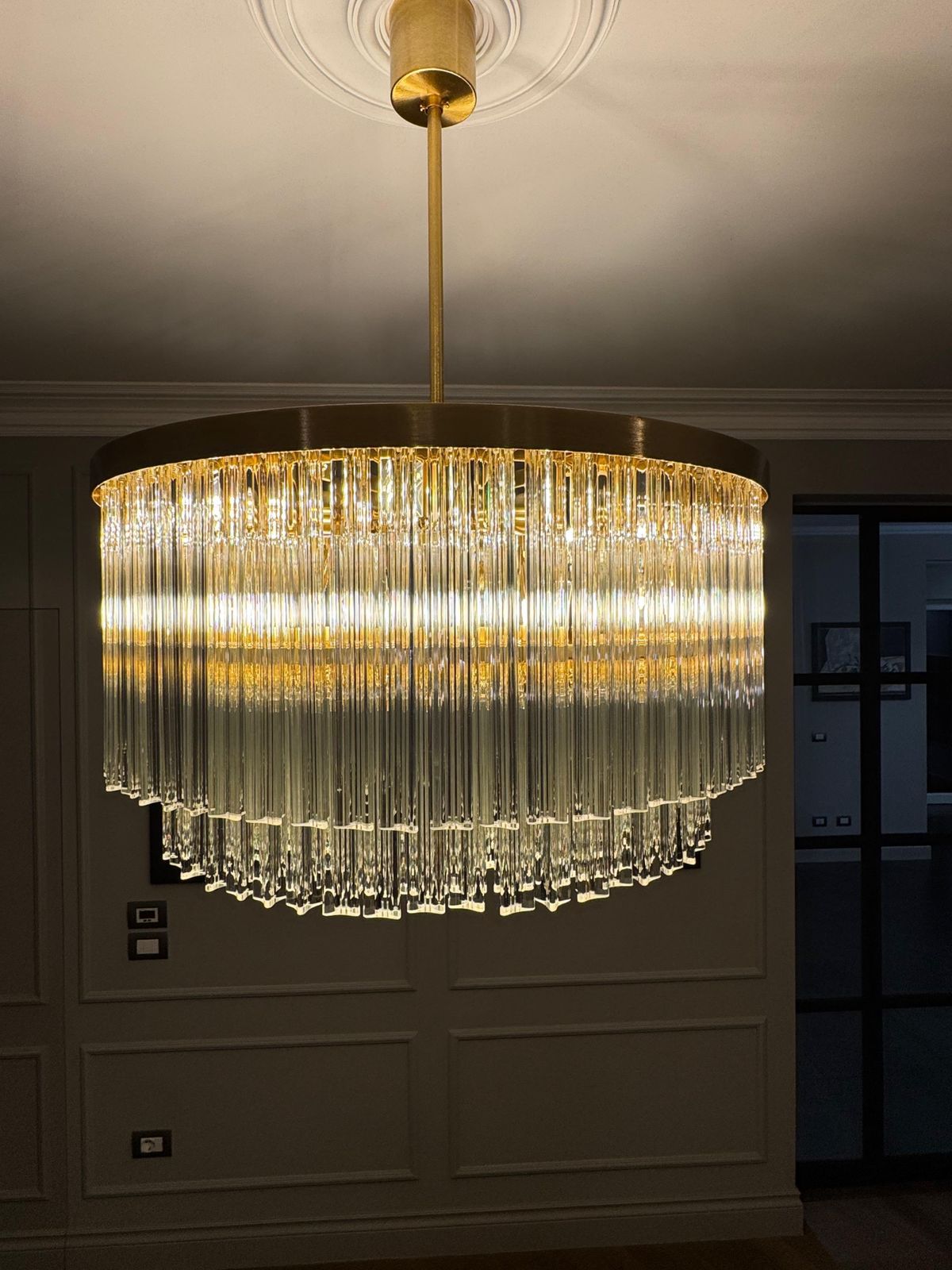 Murano Glass Chandelier With Clear Triedo Glass Italian Pure Art photo Lighting