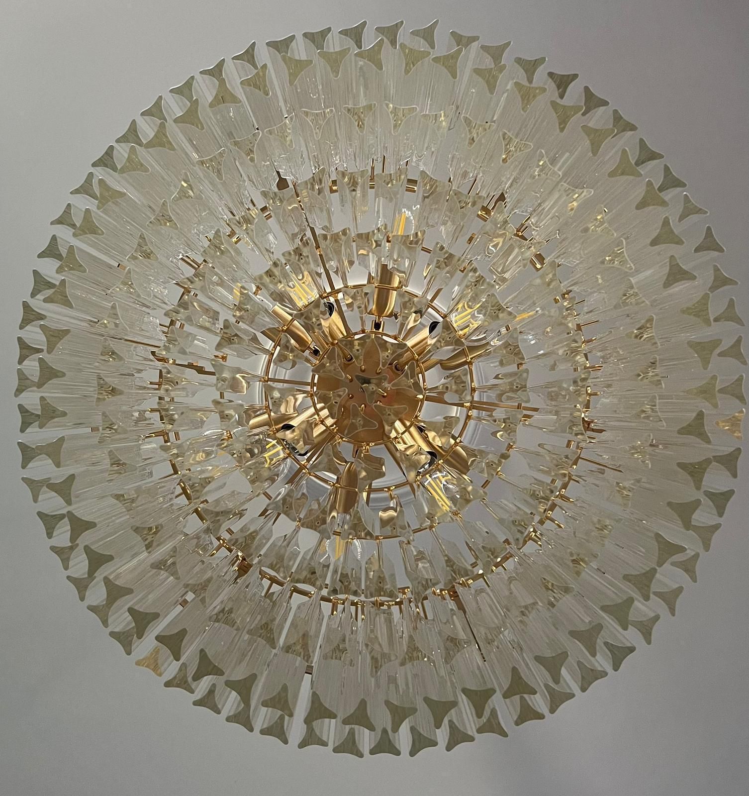 Murano Glass Chandelier With Clear Triedo Glass Italian Pure Art photo vinterior