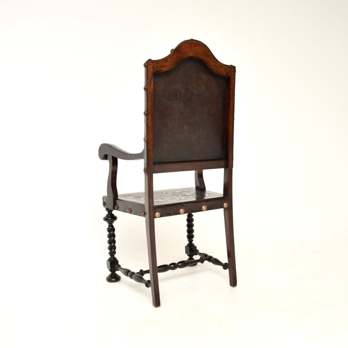 Furniture Set Of Six Antique Portuguese Embossed Leather And Walnut Dining Chairs photo