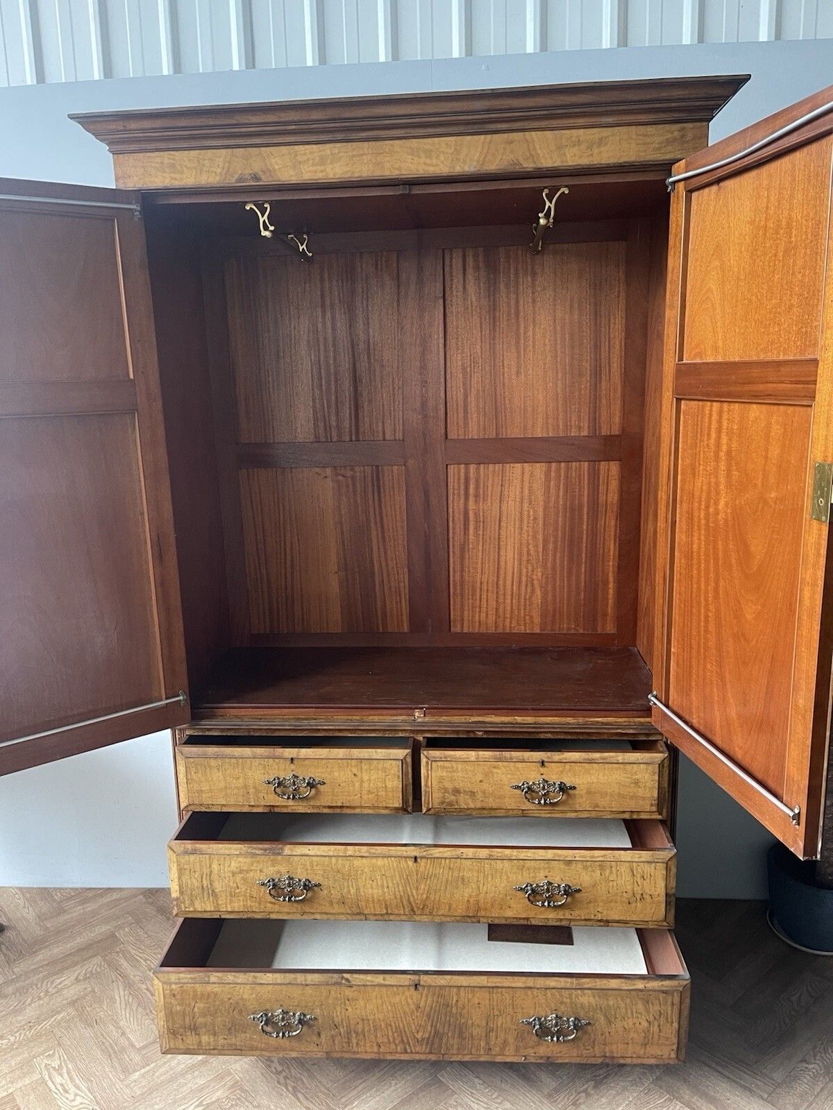Antique Vintage Large Walnut Linen Press /Wardrobe Drawers photo Furniture