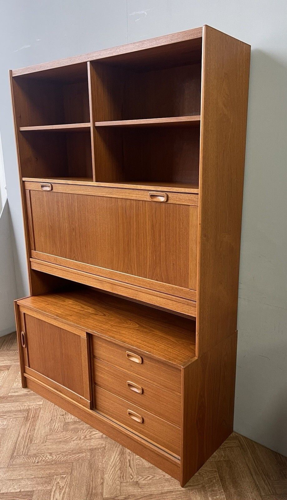 Danish Mid Century Vintage Teak Wall Unit Sideboard Drinks Cabinet Drawers photo Furniture
