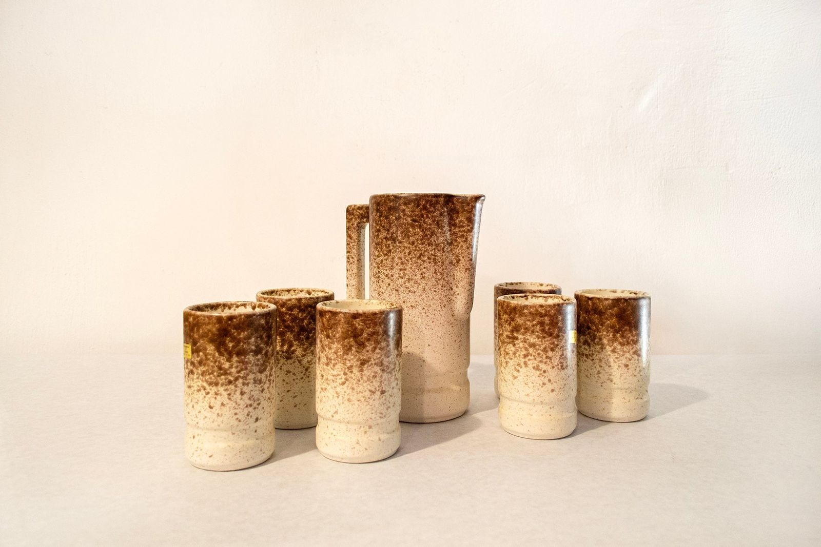 Carafe With Glasses By Albino Reggiori For Società Italiana Ceramica Laveno, 1970s, Set Of 7