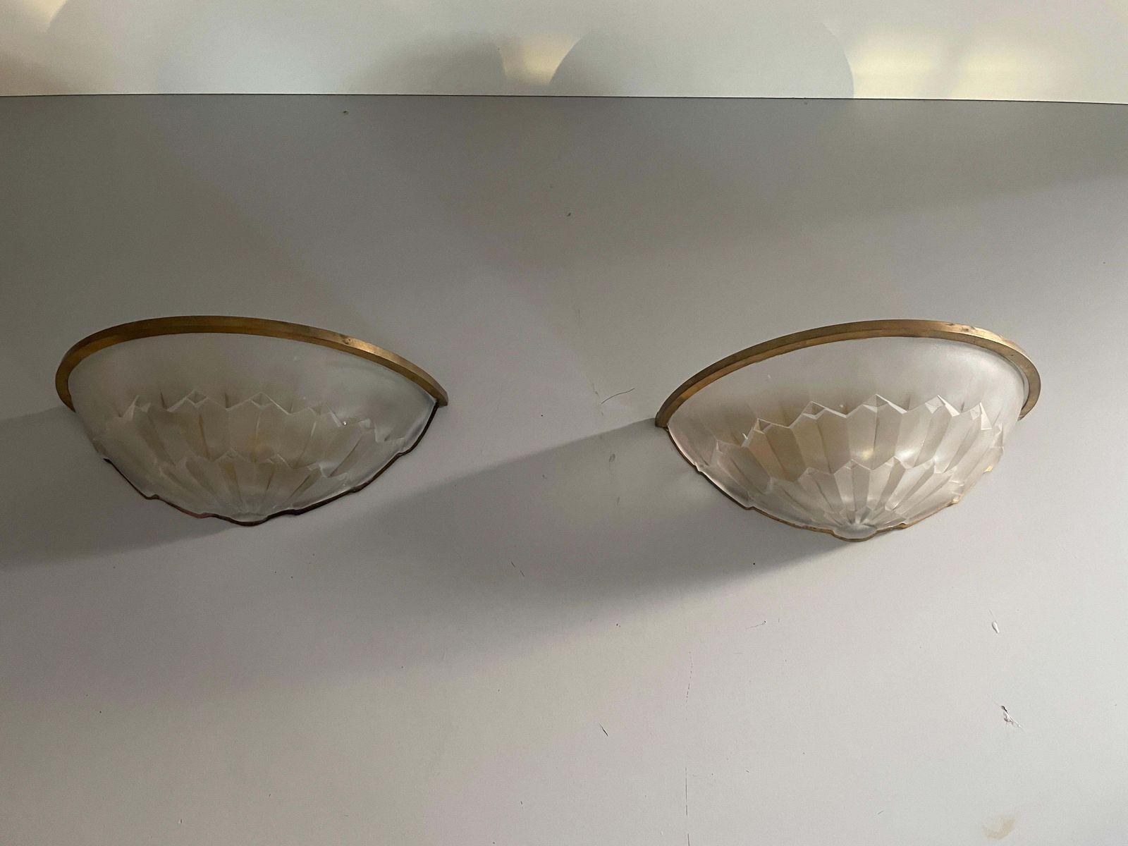 White French Glass And Brass Frame Pair Of Sconces, 1950s, France photo buy