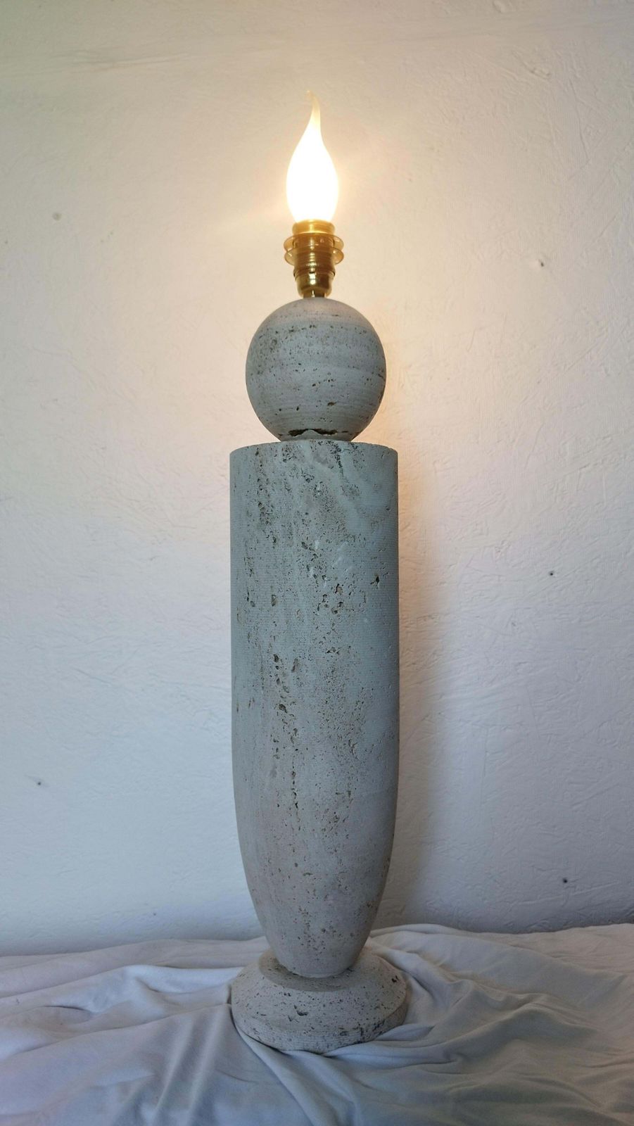 1980s Italian Travertine Table Side Lamp Sculptural Stone Obelisk Mid Century Modern photo buy