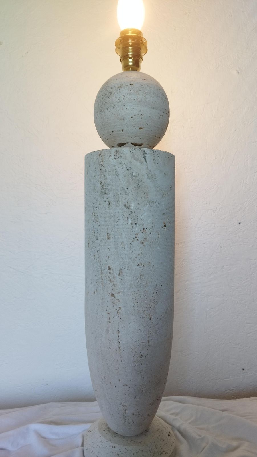 1073.0 1980s Italian Travertine Table Side Lamp Sculptural Stone Obelisk Mid Century Modern photo