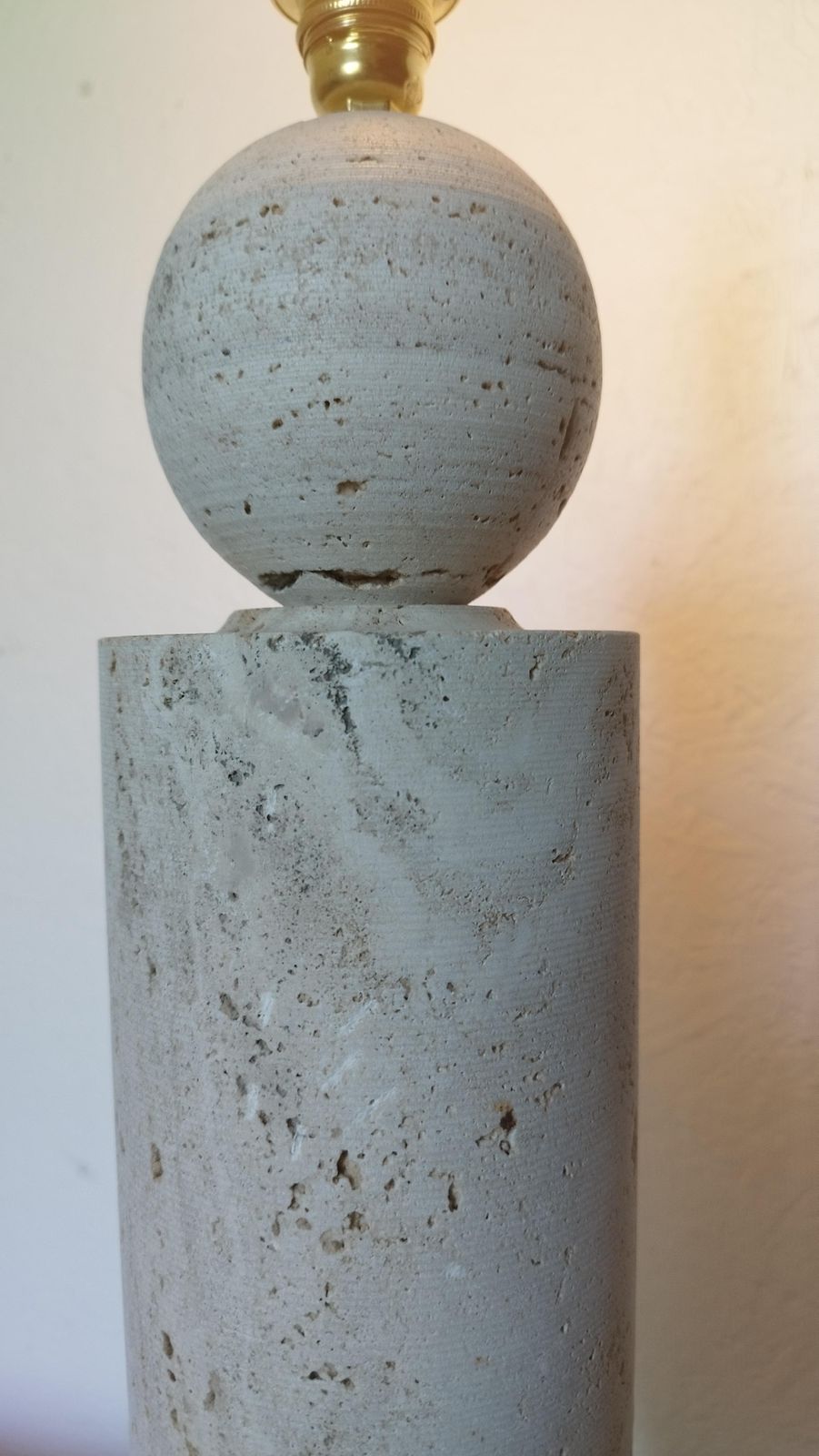 photo vinterior 1980s Italian Travertine Table Side Lamp Sculptural Stone Obelisk Mid Century Modern