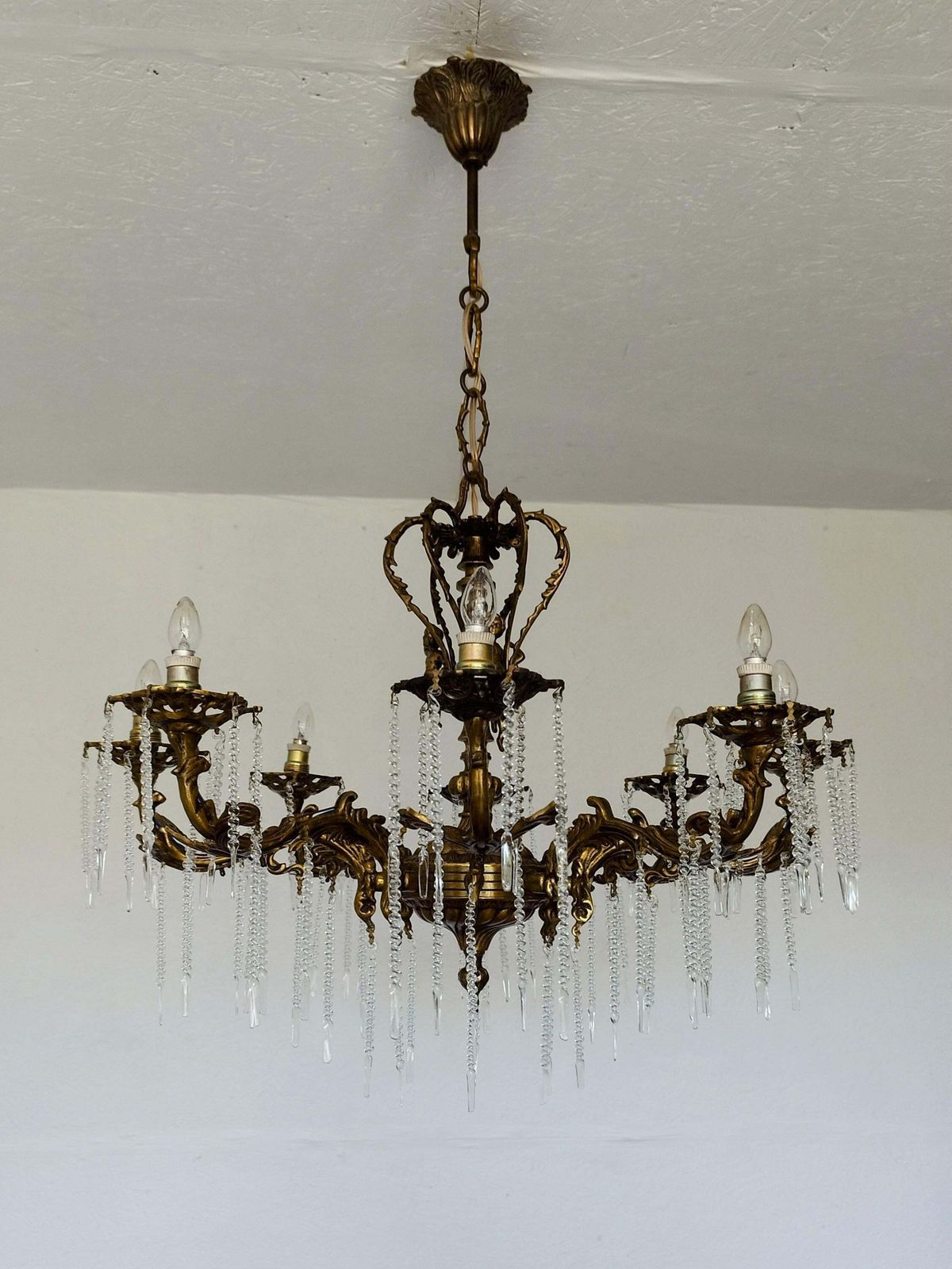 1970s Vintage Solid Bronze Rococo Cherub Chandelier – 8 Light Putti Centerpiece Hollywood Regency photo furniture
