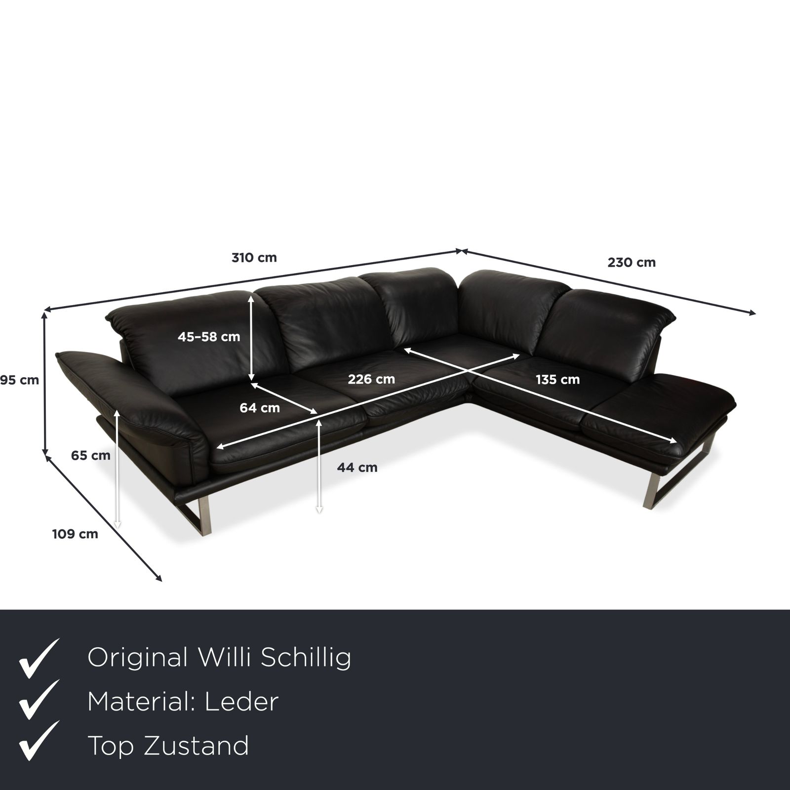 Canapé d'angle Willi Schillig Sherry en cuir noir, fonction manuelle photo furniture