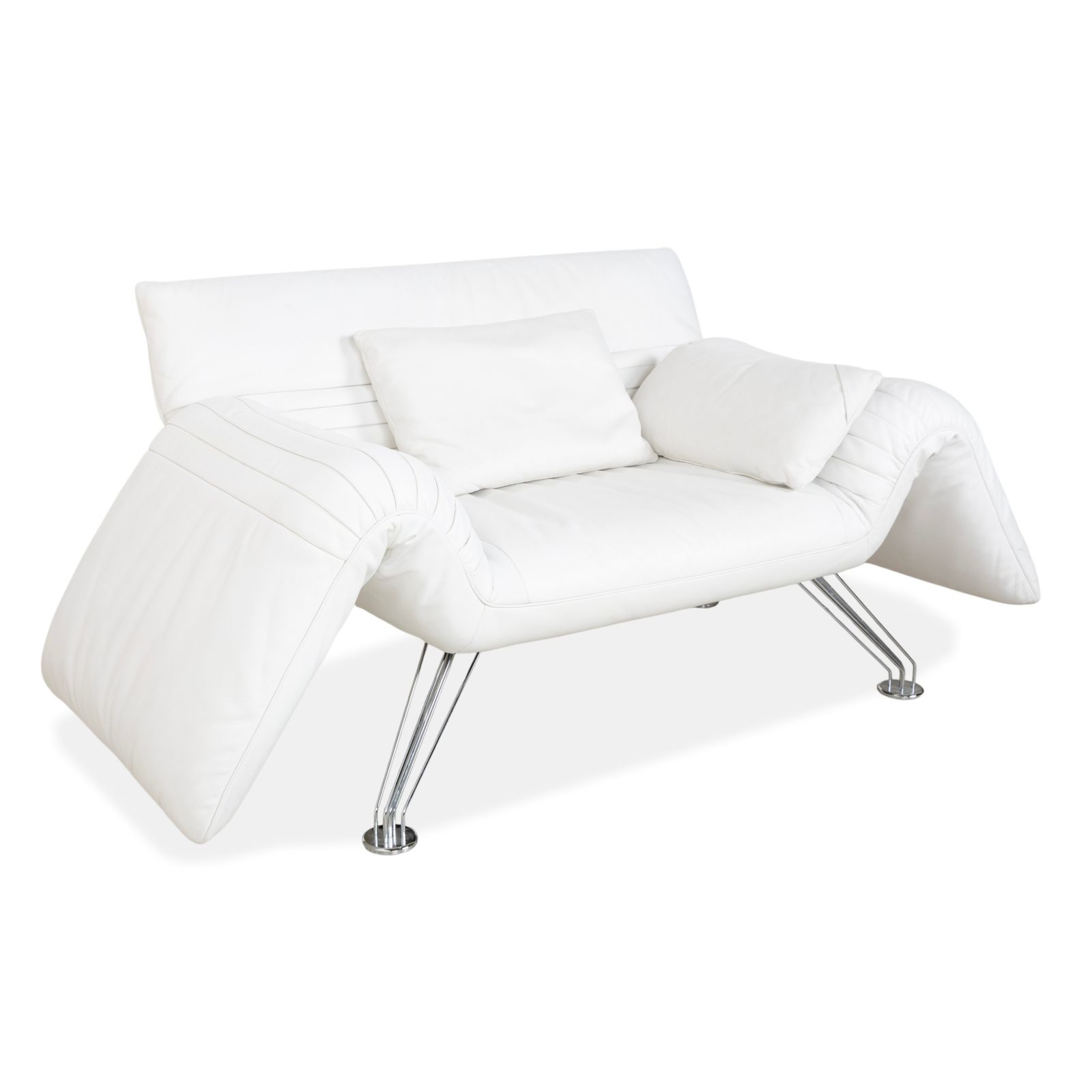 De Sede DS 142 Wing, fauteuil en cuir blanc, pieds chromés, fonction manuelle photo for sale