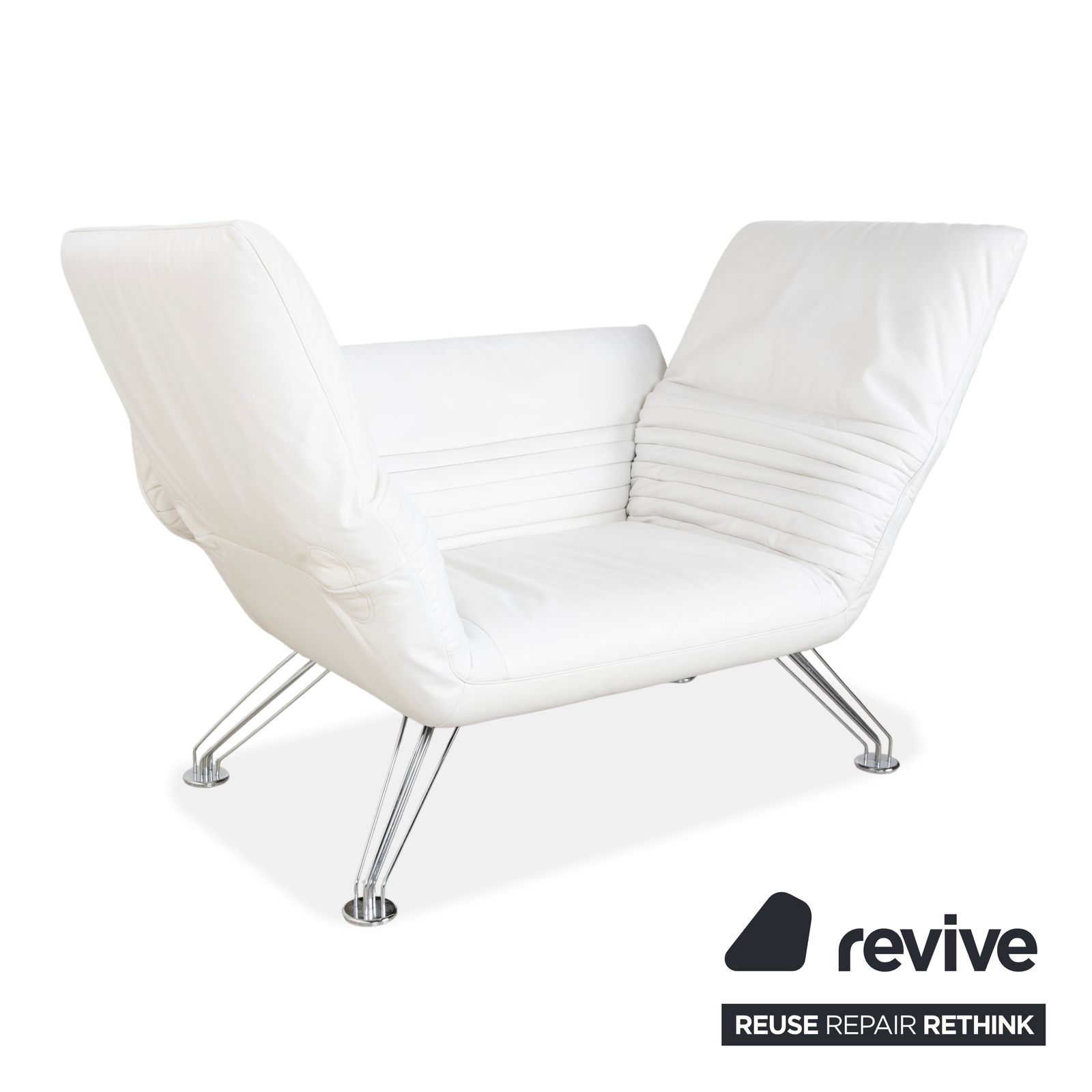 De Sede DS 142 Wing, fauteuil en cuir blanc, pieds chromés, fonction manuelle photo 4359.0