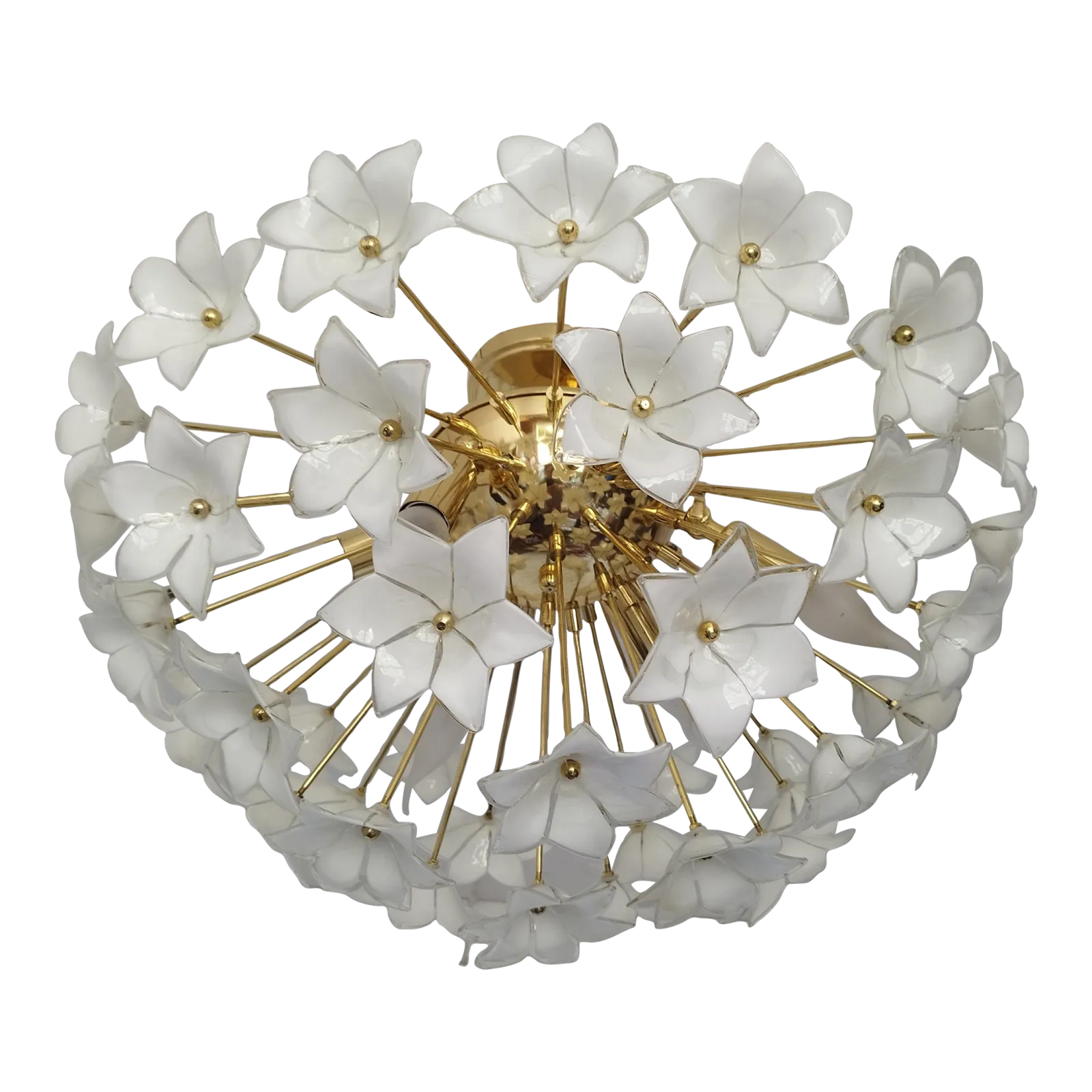 Contemporary Design Murano Style White Flower Sputnik Flush Mount Chandelier
