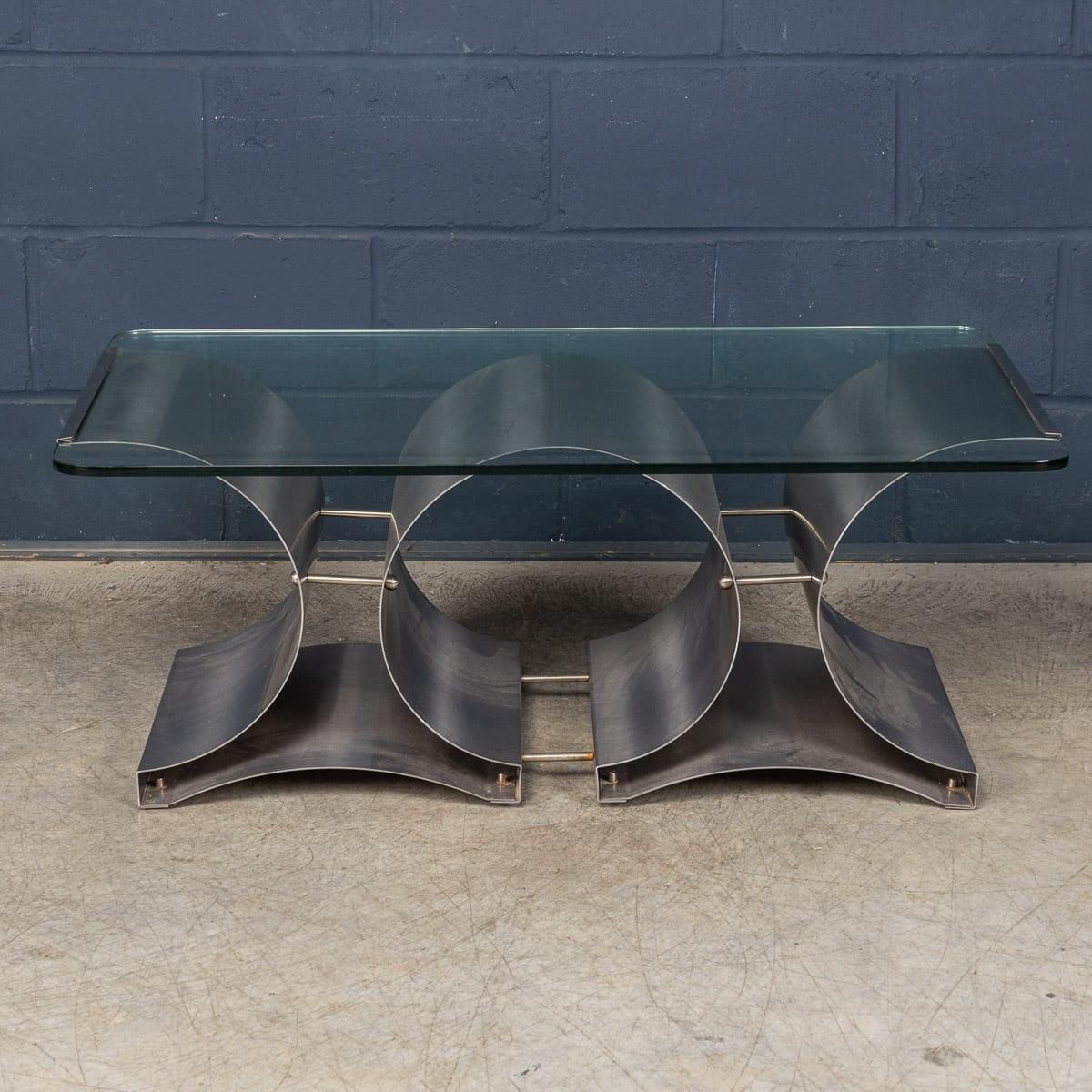 20thc French Brushed Steel & Glass Coffee Table By François Monnet For Kappa photo Furniture