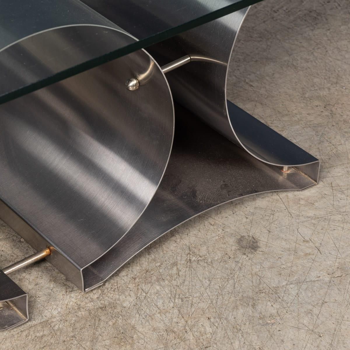 photo buy 20thc French Brushed Steel & Glass Coffee Table By François Monnet For Kappa