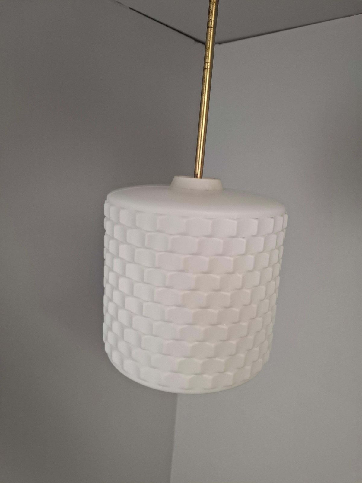 Czechoslovak Midcentury Modern Pendant Lamp In Textured Glass And Brass, 1970s photo buy