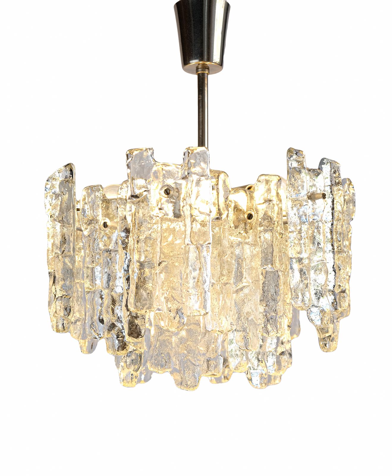 Mid Century Ice Glass Chandelier By J.T. Kalmar, Austria C.1970s