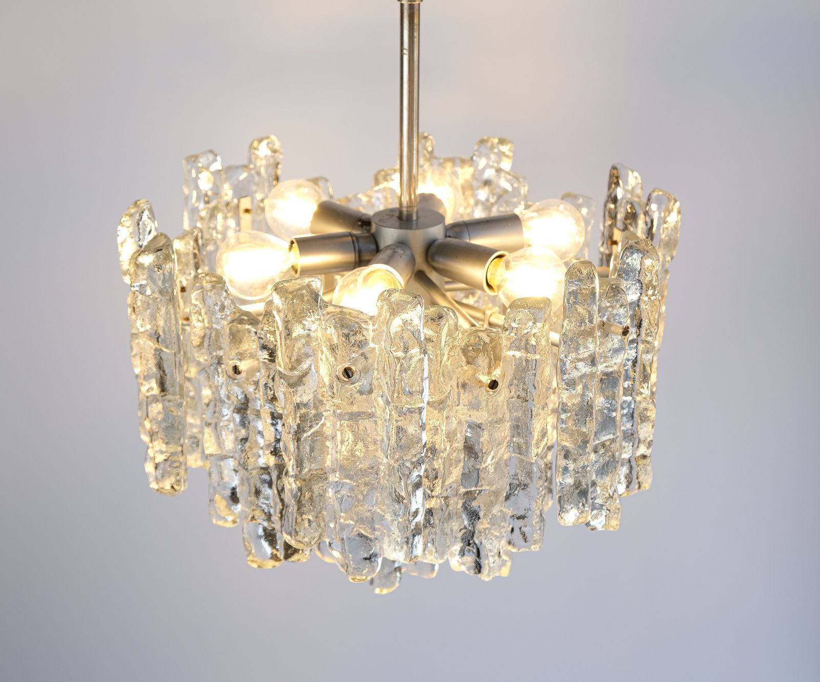 photo vinterior Mid Century Ice Glass Chandelier By J.T. Kalmar, Austria C.1970s