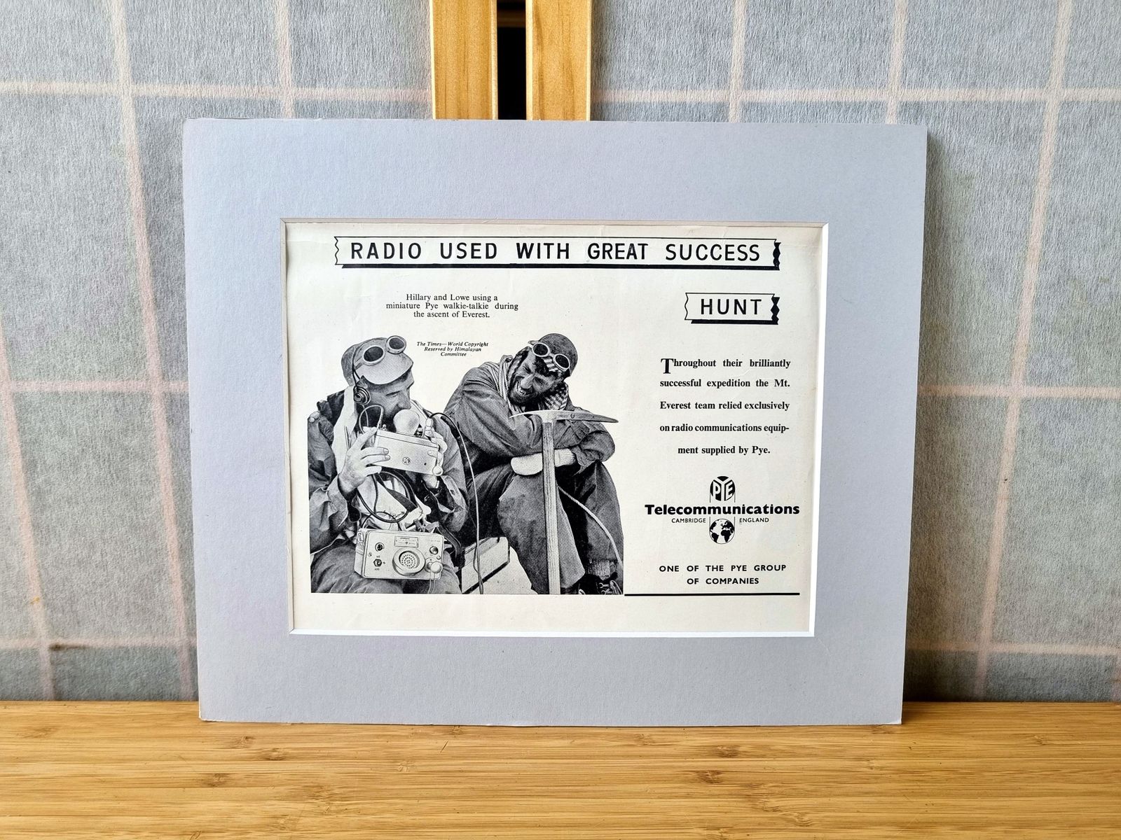 Vintage Technology Advertisement Print, Pye Radio Everest, 1953 British Mountaineering Advertising, Framed Display Art