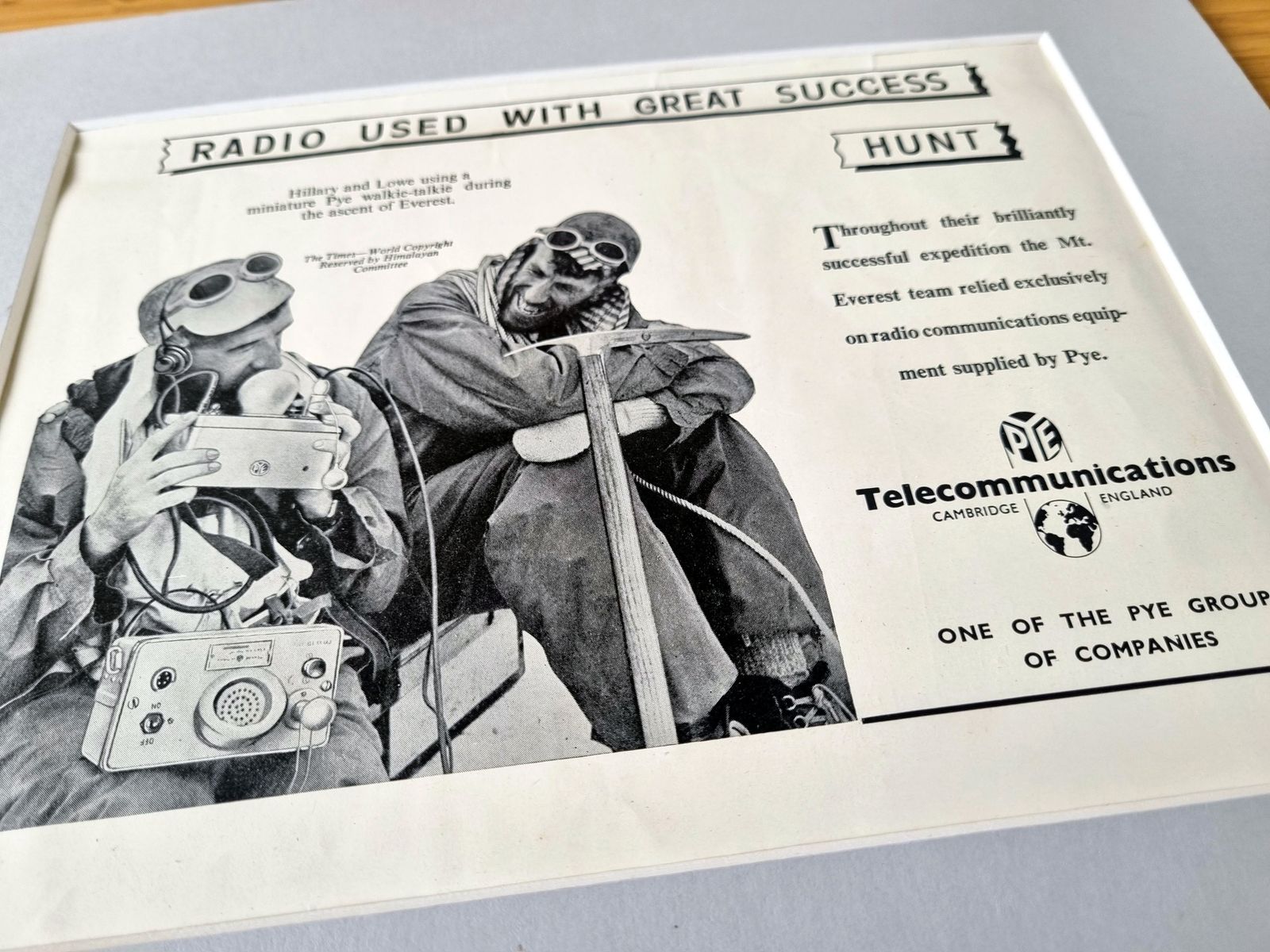 Vintage Technology Advertisement Print, Pye Radio Everest, 1953 British Mountaineering Advertising, Framed Display Art photo Art