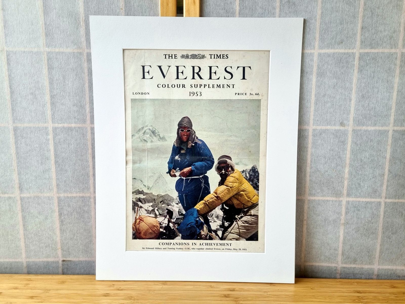 Vintage Newspaper Colour Supplement, Everest Ascent Cover, The Times 1953 Mountaineering Print, Hillary Norgay Achievement photo furniture