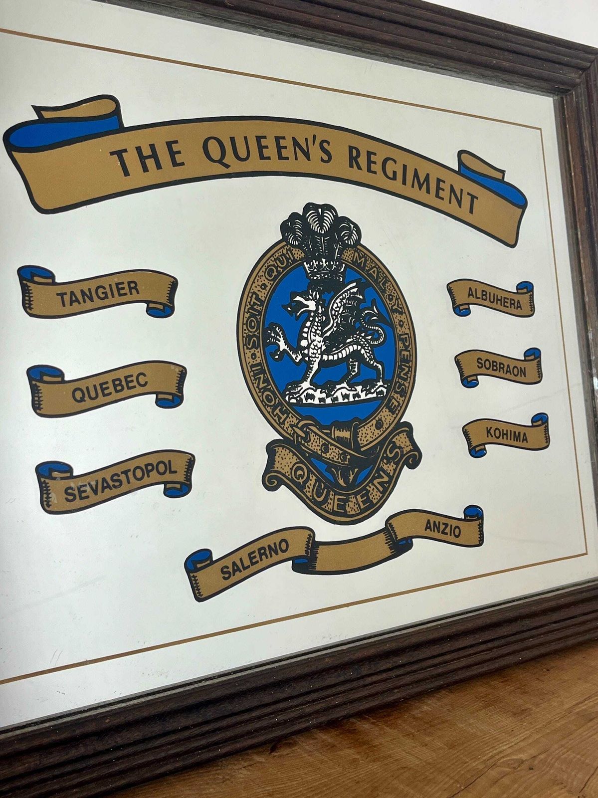 British Vintage Printed Mirror, Battle Honours, The Queen's Regiment, Military Picture photo 165.0
