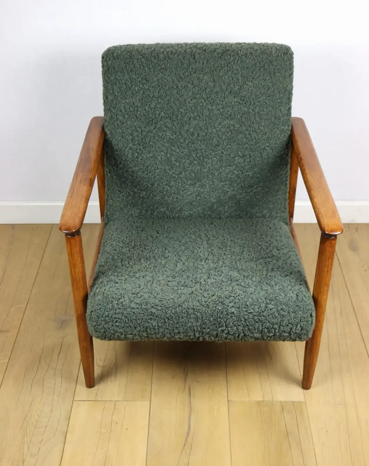 Gfm 142 Armchair, Designed By Edmund Homa From The 1970s, Olive Green, Thick Bouclé photo for sale