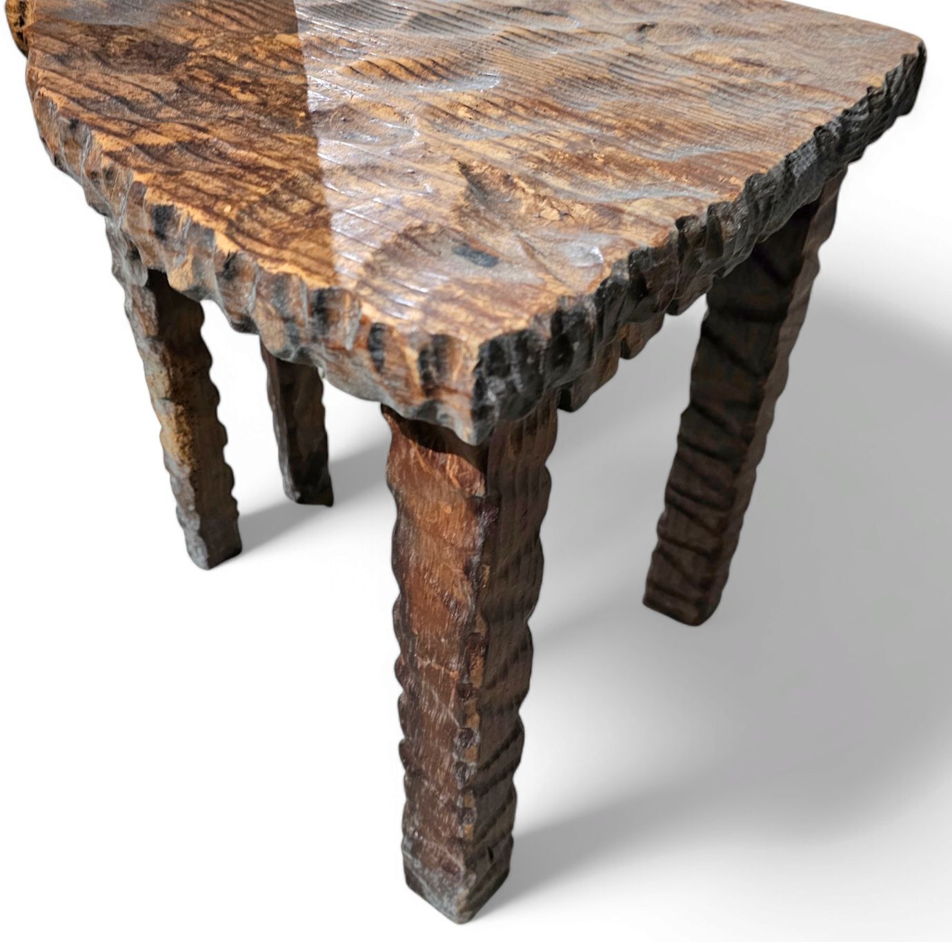 Brutalist Primitive Hall Chair / Hand Carved From Solid Wood And Detailed With Beautiful Gouge Woodwork photo 636.0