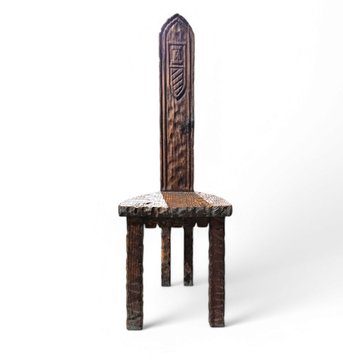 Brutalist Primitive Hall Chair / Hand Carved From Solid Wood And Detailed With Beautiful Gouge Woodwork photo vintage