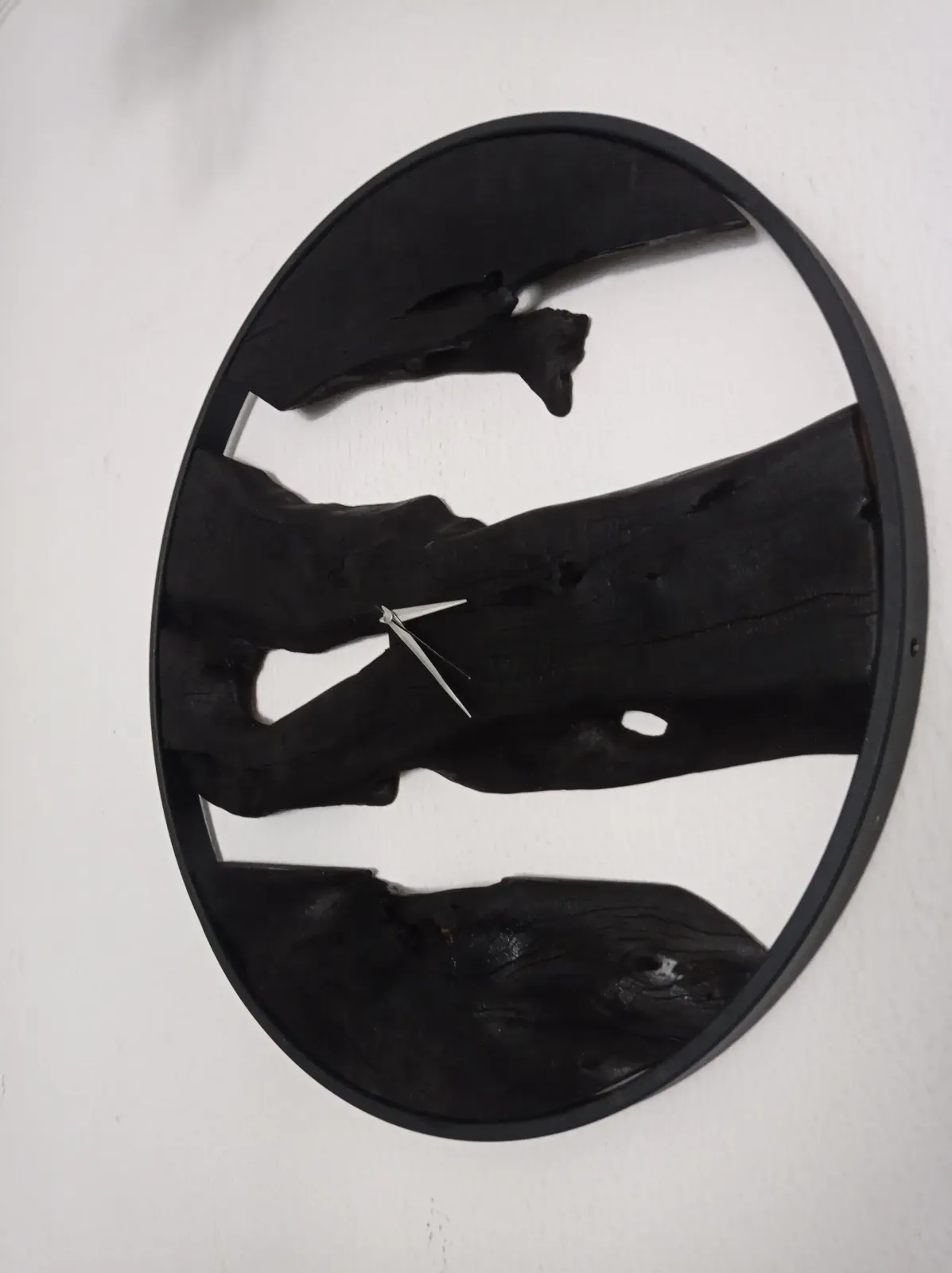 Shou Sugi Ban Olive Wood Wall Clock With Metal Frame photo for sale