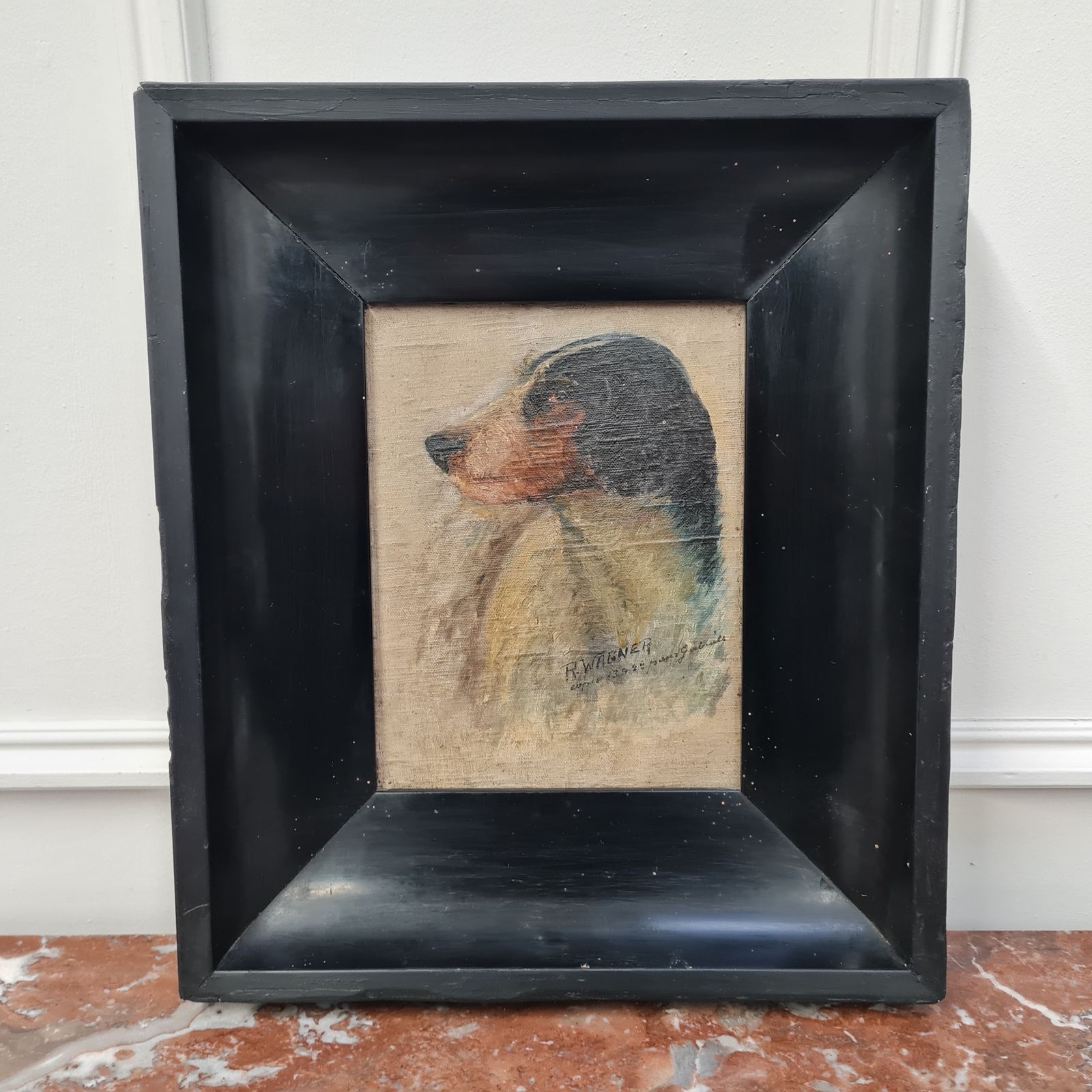 Lovely Antique Painting Of Gordon Setter Dog 1922 Free Delivery Uk photo 425.0