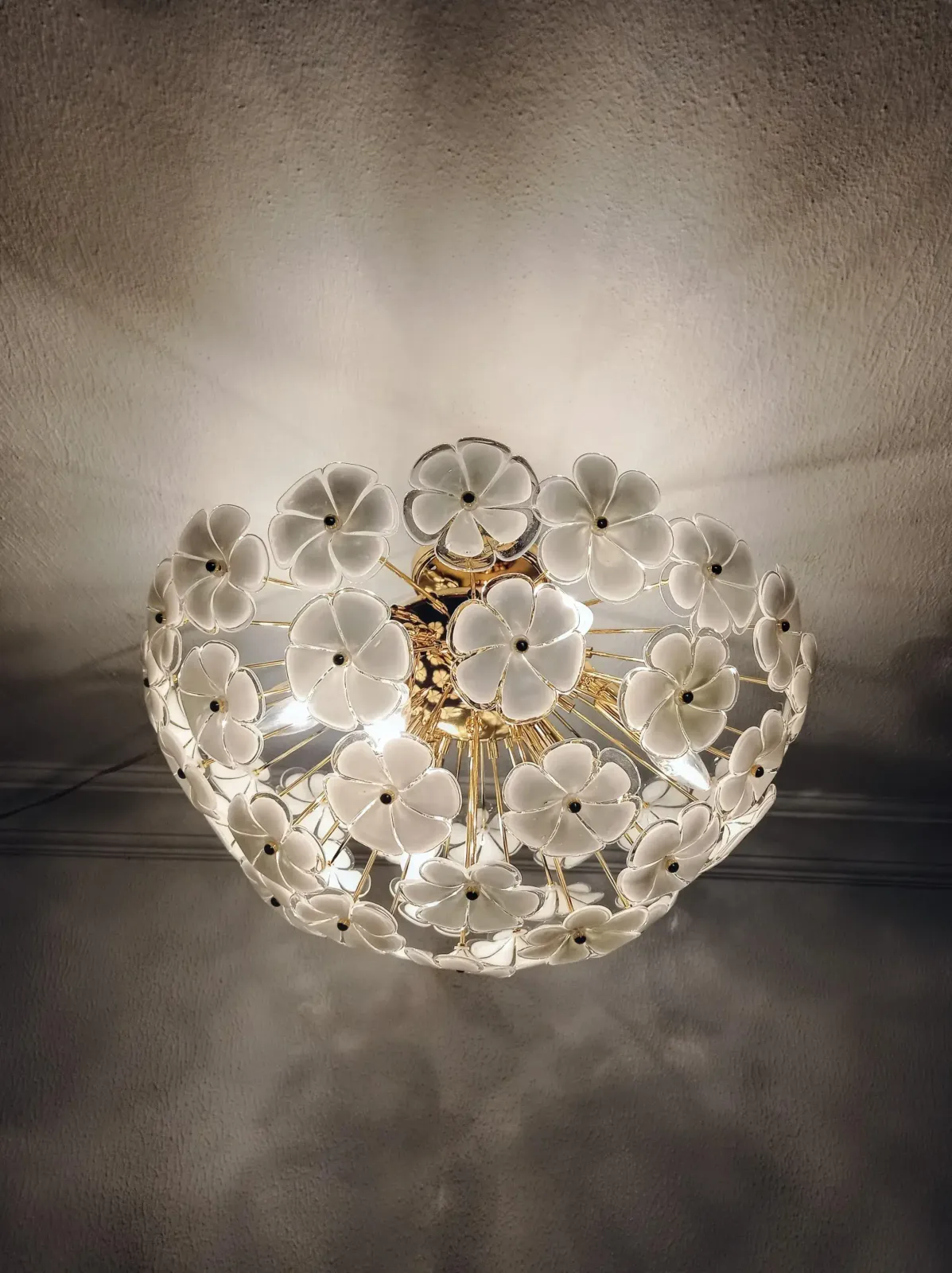 1980s Murano White Sputnik Calla Lily Light Chandelier photo vintage