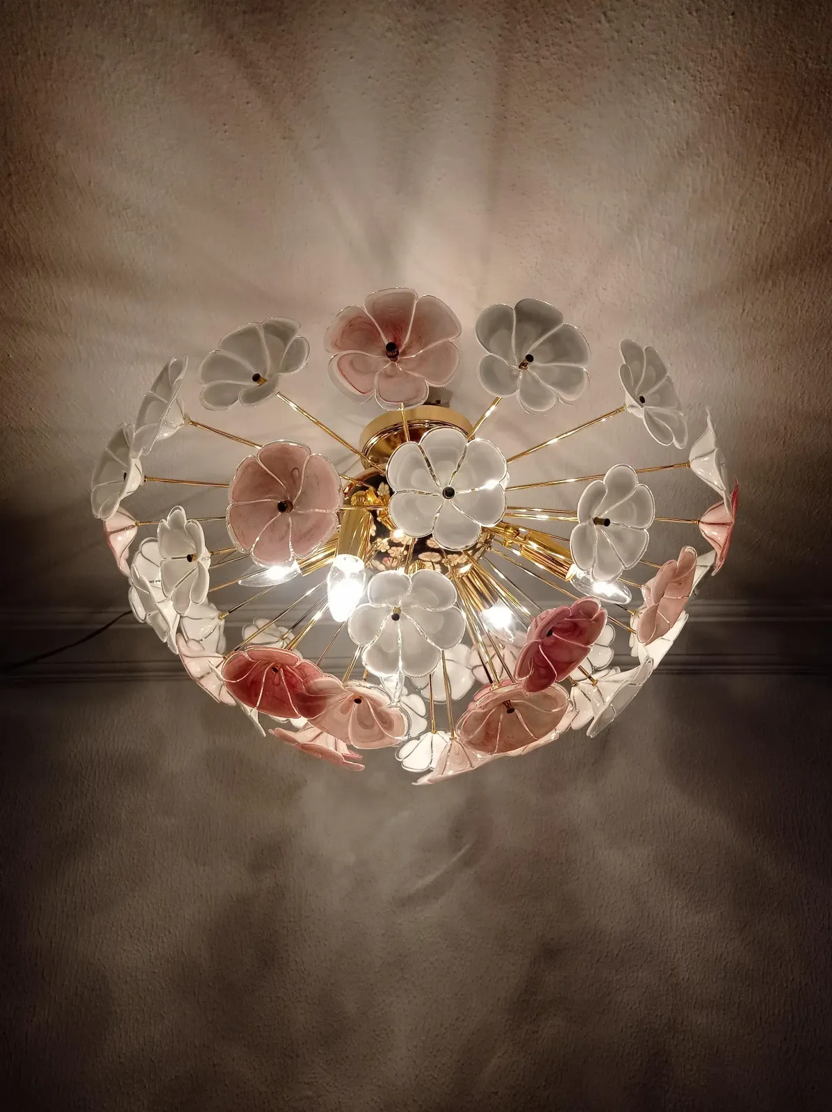 1461.0 1970s Sputnik Chandelier Pink White Flush Mount Lighting photo