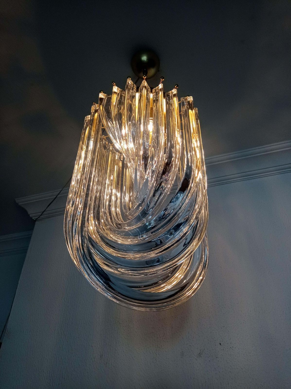 1970s Large Venini Italian Mid Century Crystal Curly Chandelier photo vintage