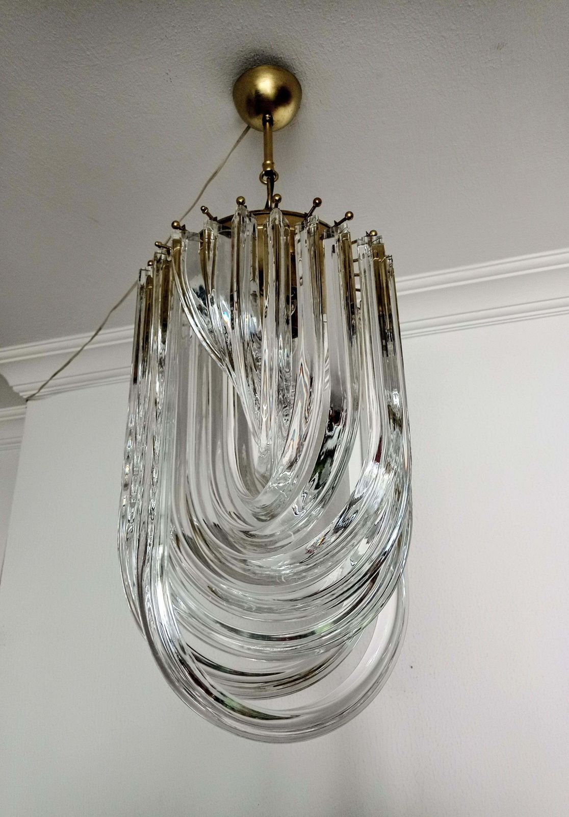 photo furniture 1970s Large Venini Italian Mid Century Crystal Curly Chandelier