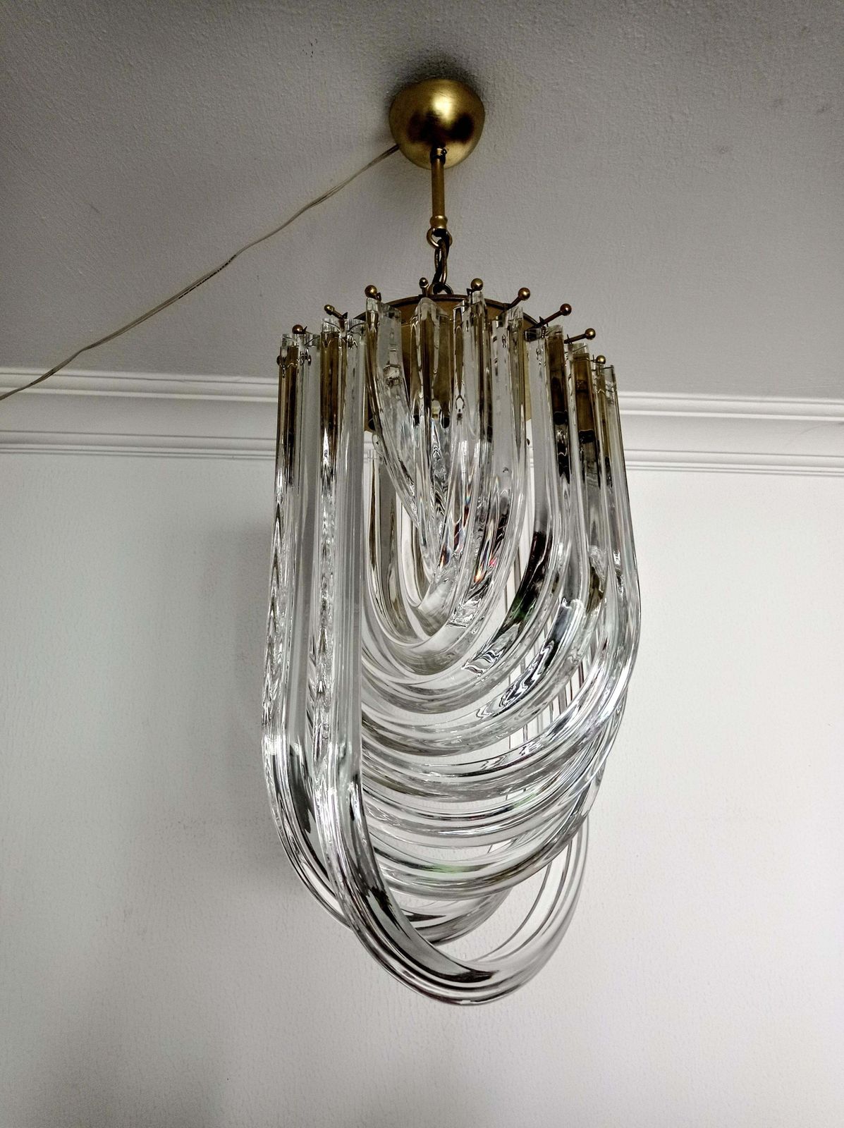 photo vinterior 1970s Large Venini Italian Mid Century Crystal Curly Chandelier