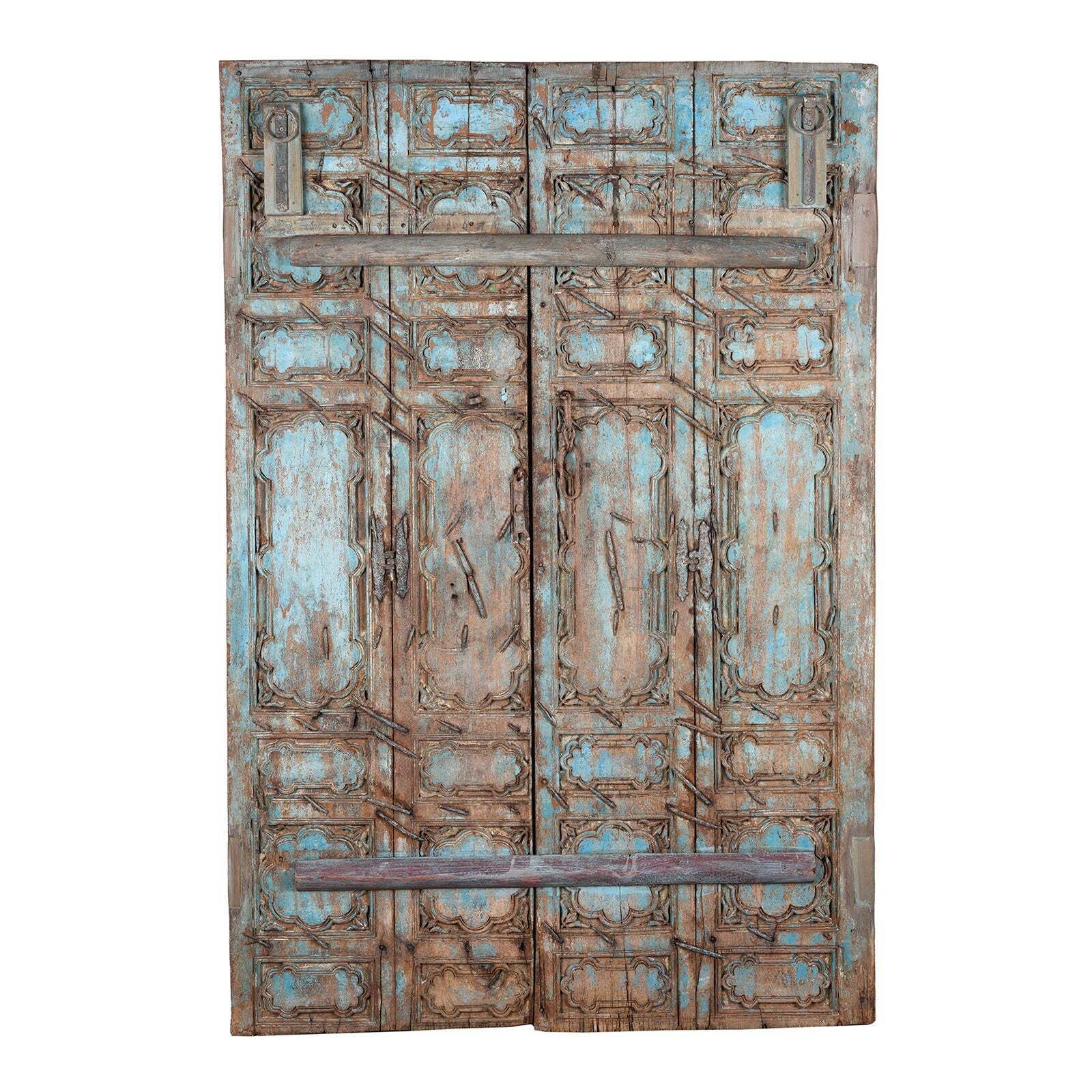 Painted Teak Door From Gujarat   19th Century photo vinterior