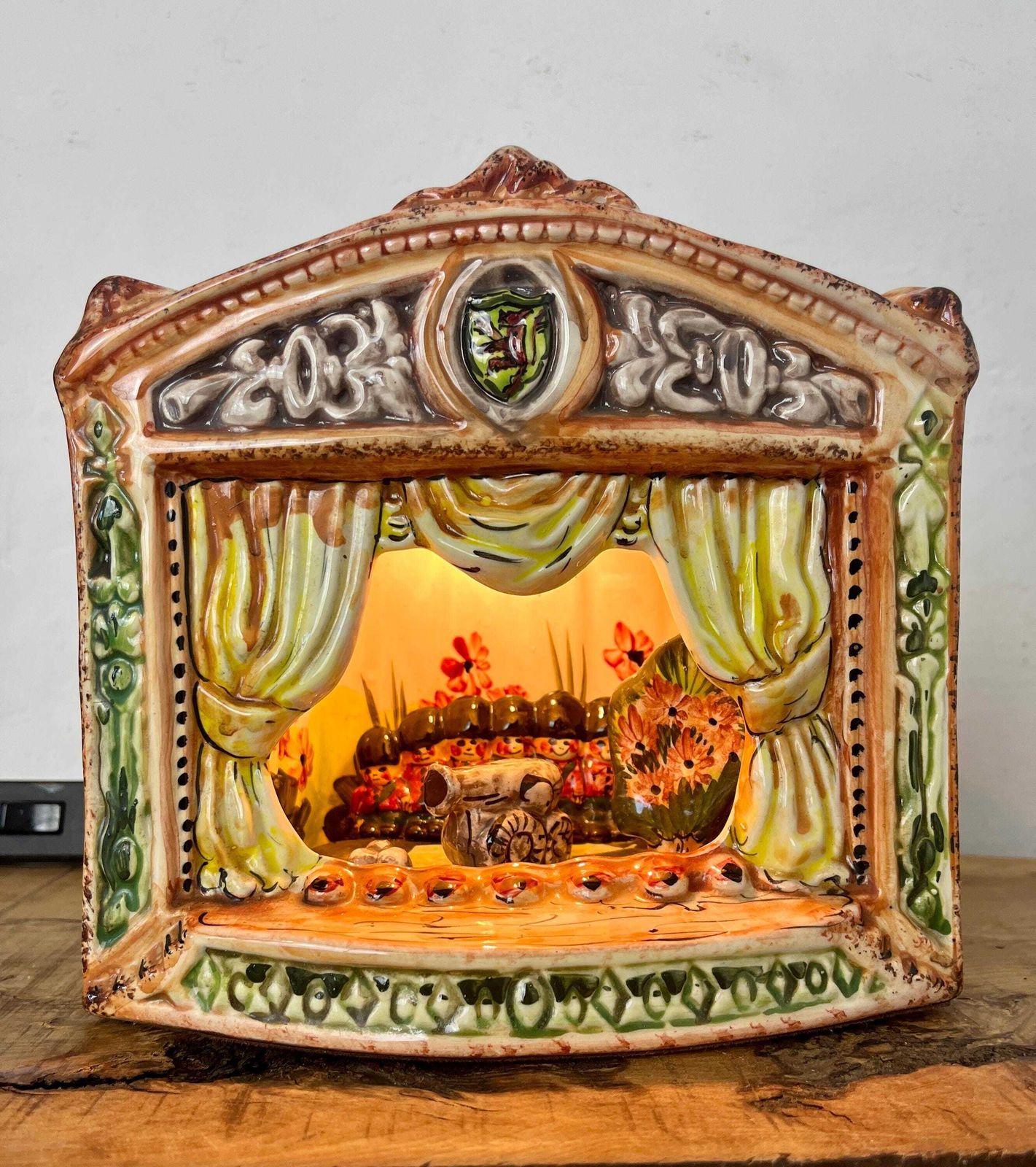 Vintage Ceramic Night Light Or Table Lamp, Designed As A Miniature Theatre Stage Diorama, Military Nutcracker Theme photo buy