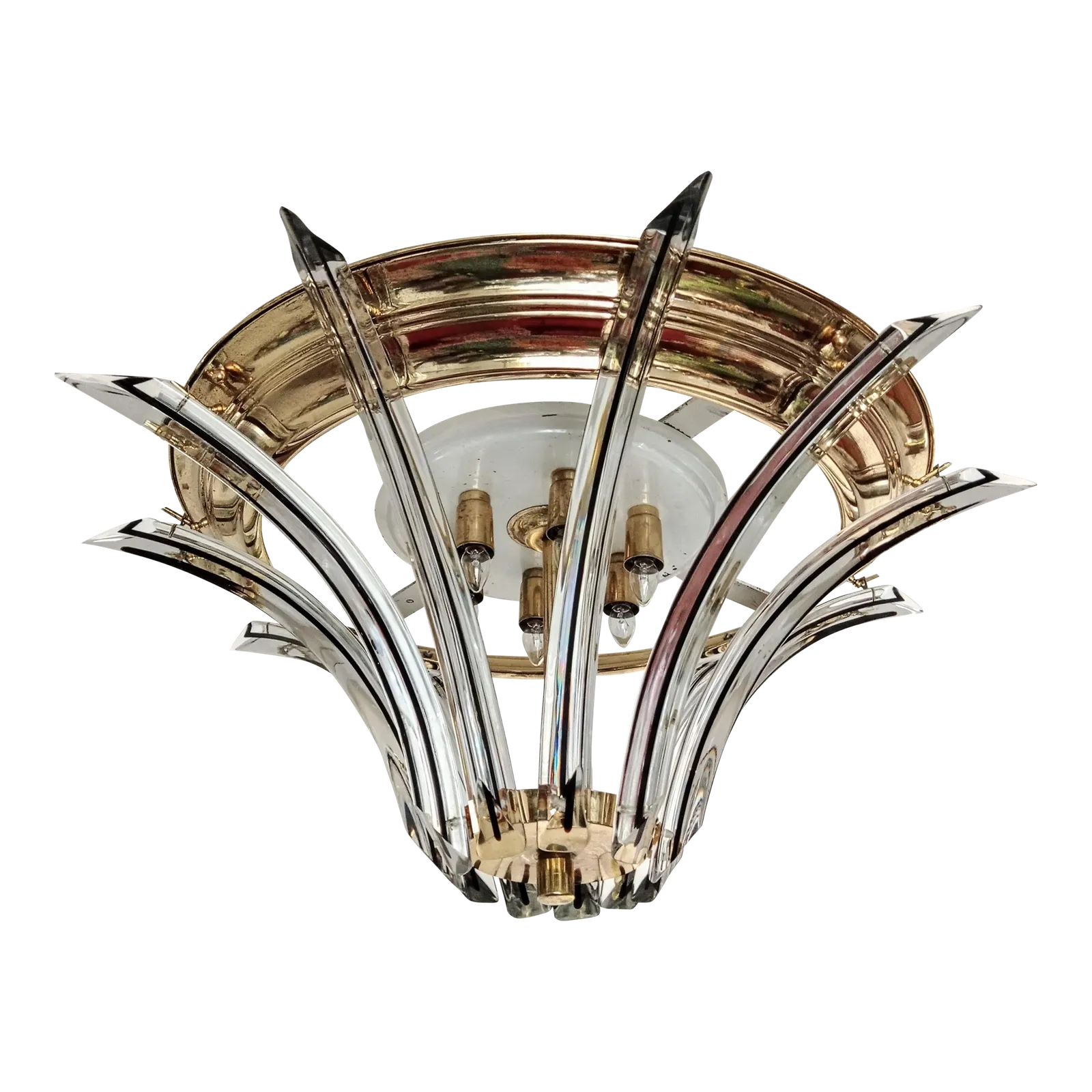70s Large Venini Italian Mid Century Crystal Round Light Fixture
