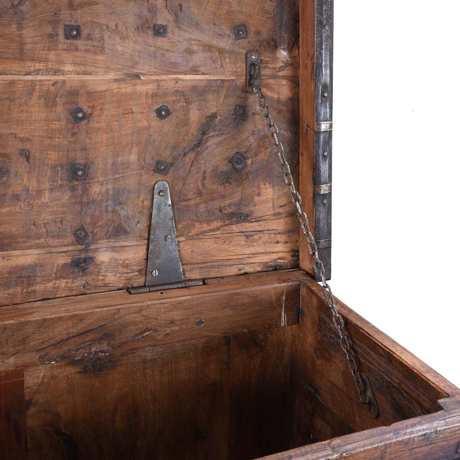 Antique Indian Brass Bound Pithara Console Chest From Saurashtra   18th Century photo vinterior