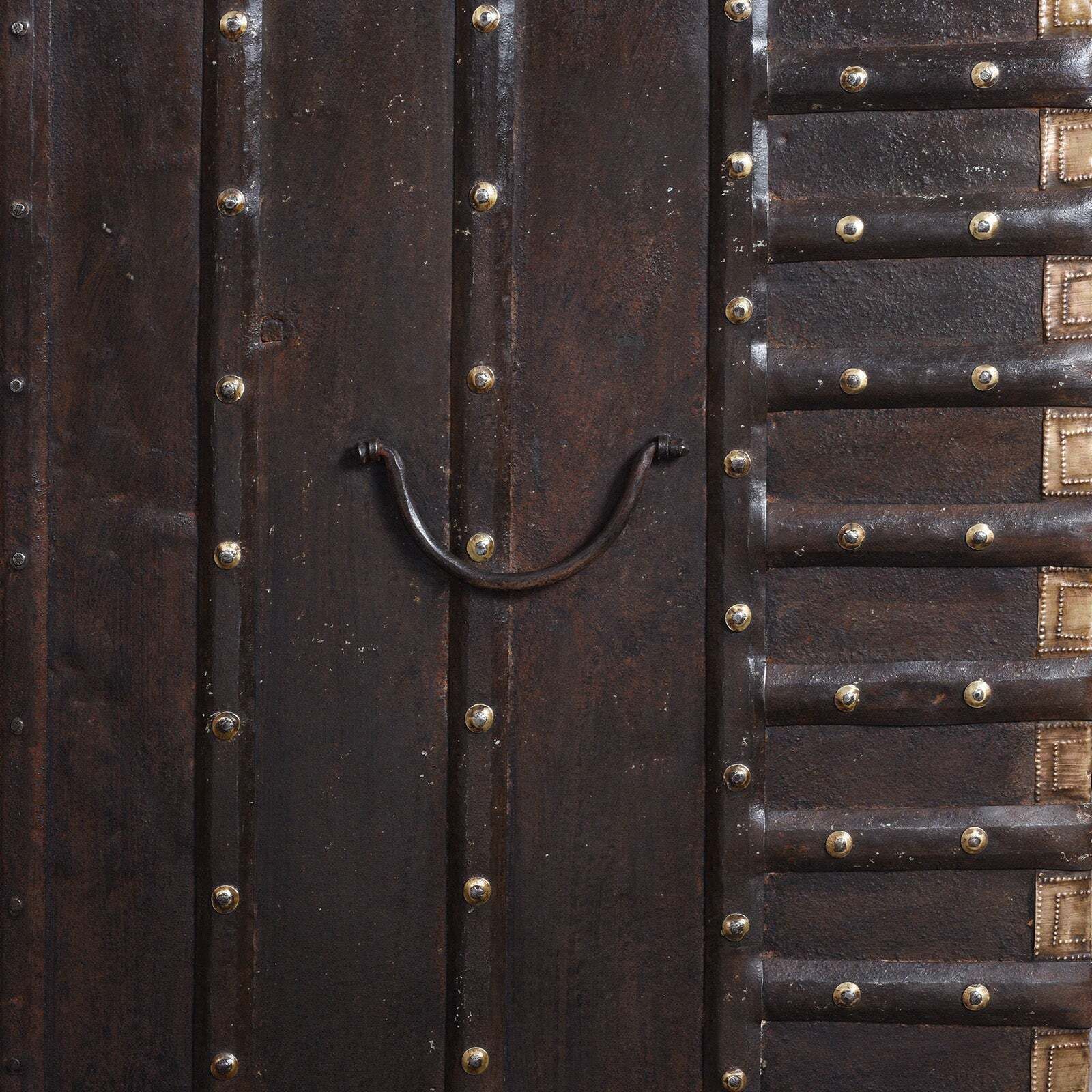 Antique Indian Brass Bound Pithara Console Chest From Saurashtra   18th Century photo vintage