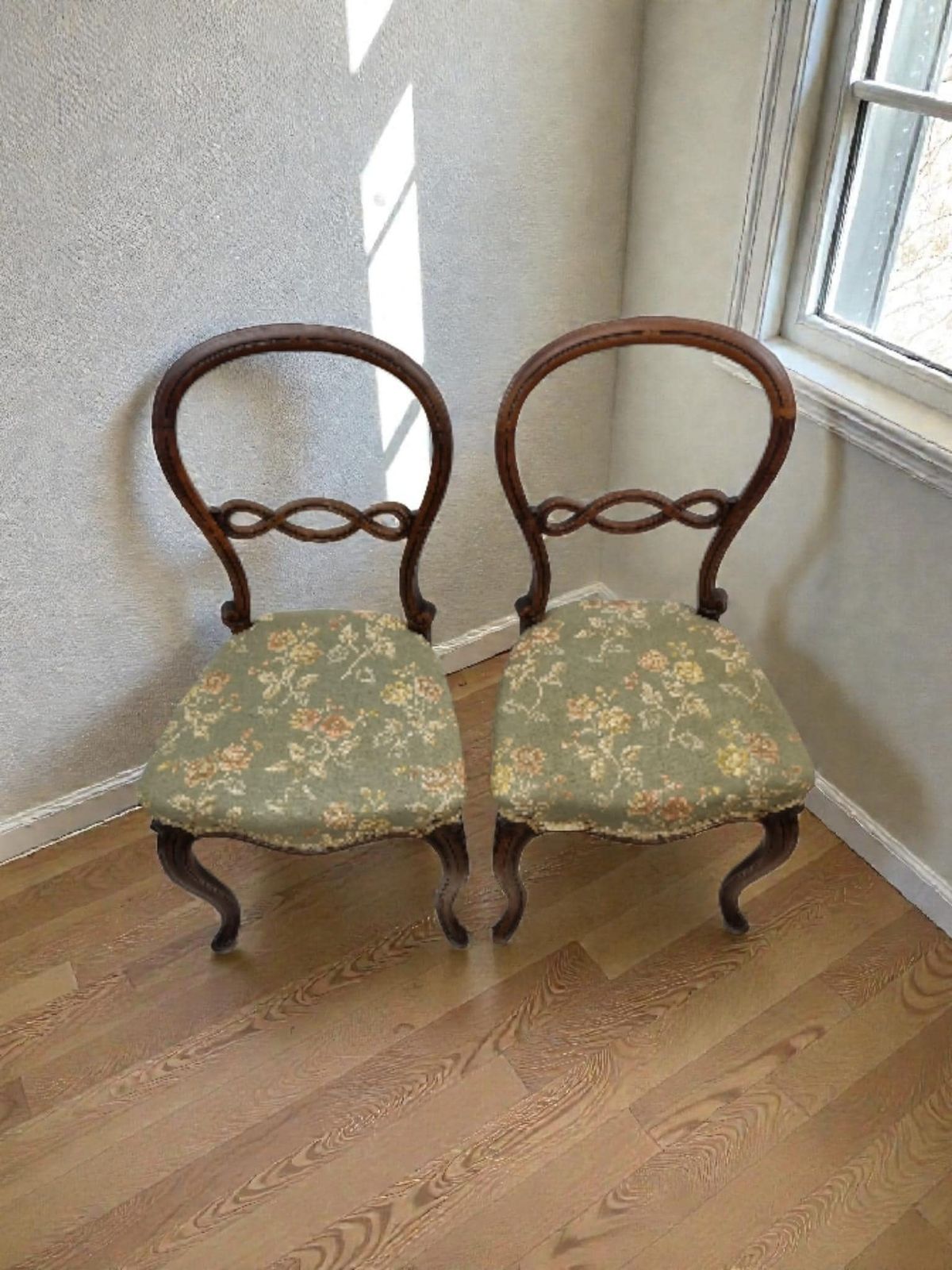Antique Victorian Balloon Back Chairs / Late 19th Century / Set Of Two photo for sale