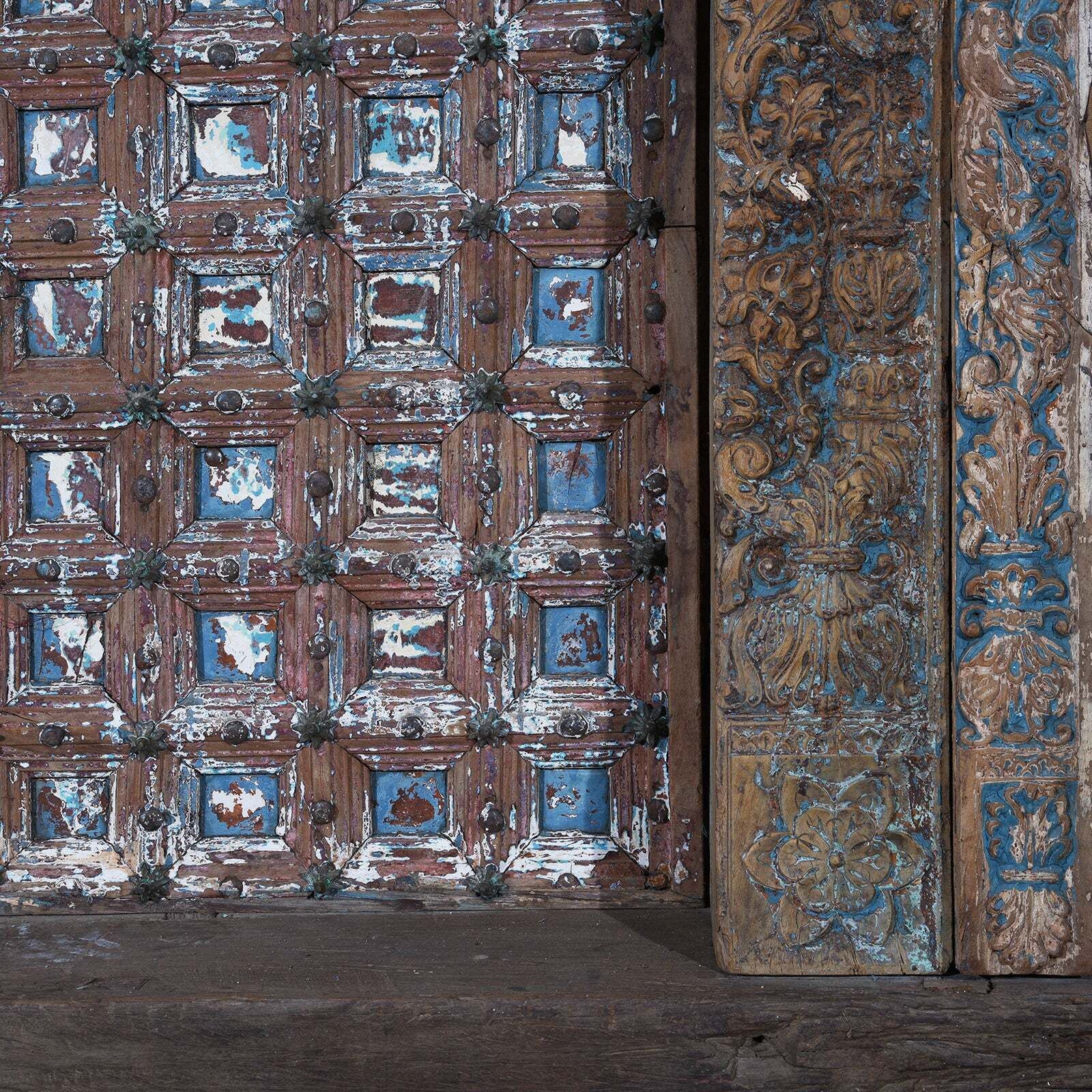 Painted & Carved Door From The Punjab   19th Century photo buy