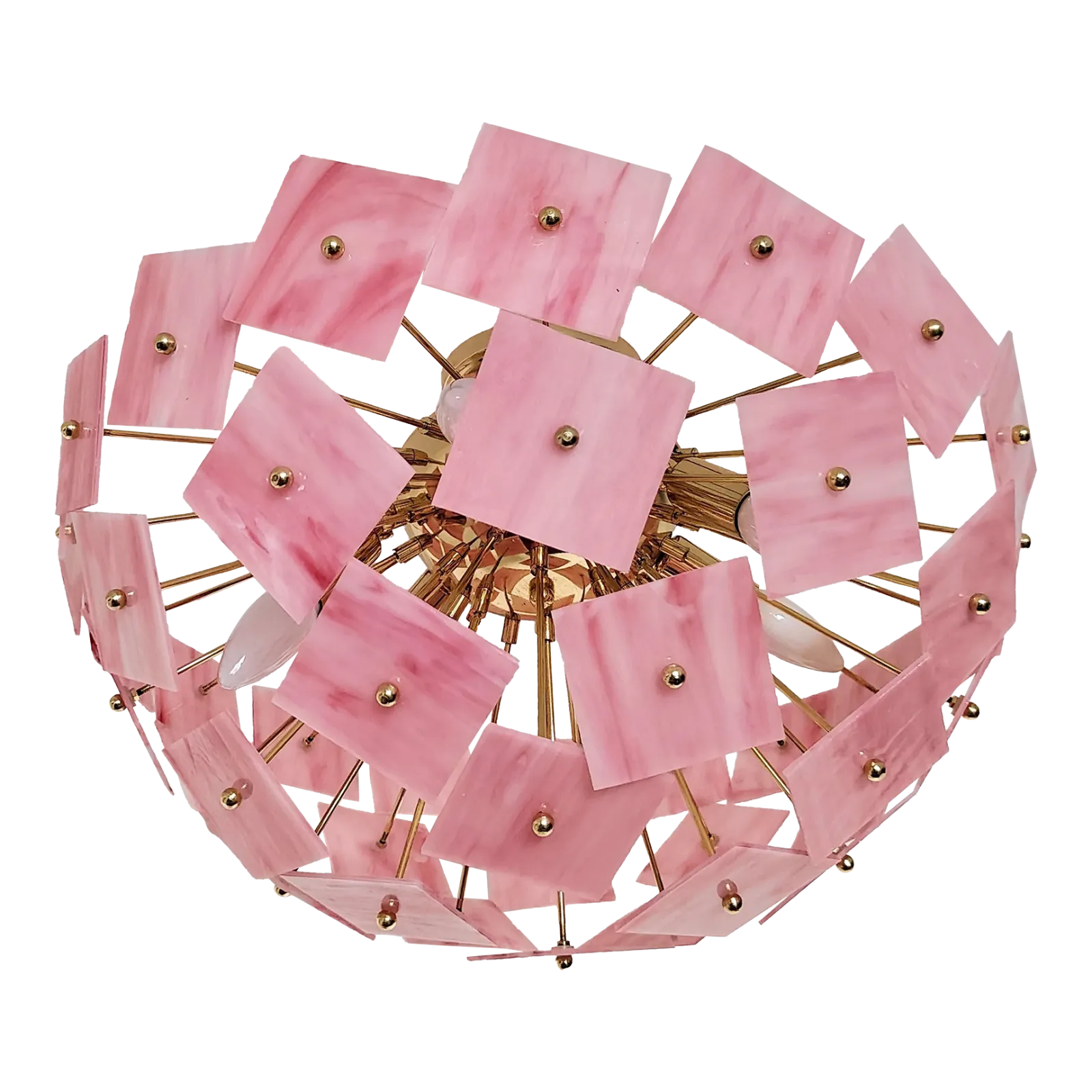 Pink Vitrail Glass Sputnik Flush Mount Chandelier Mid Century Inspired Art Lighting